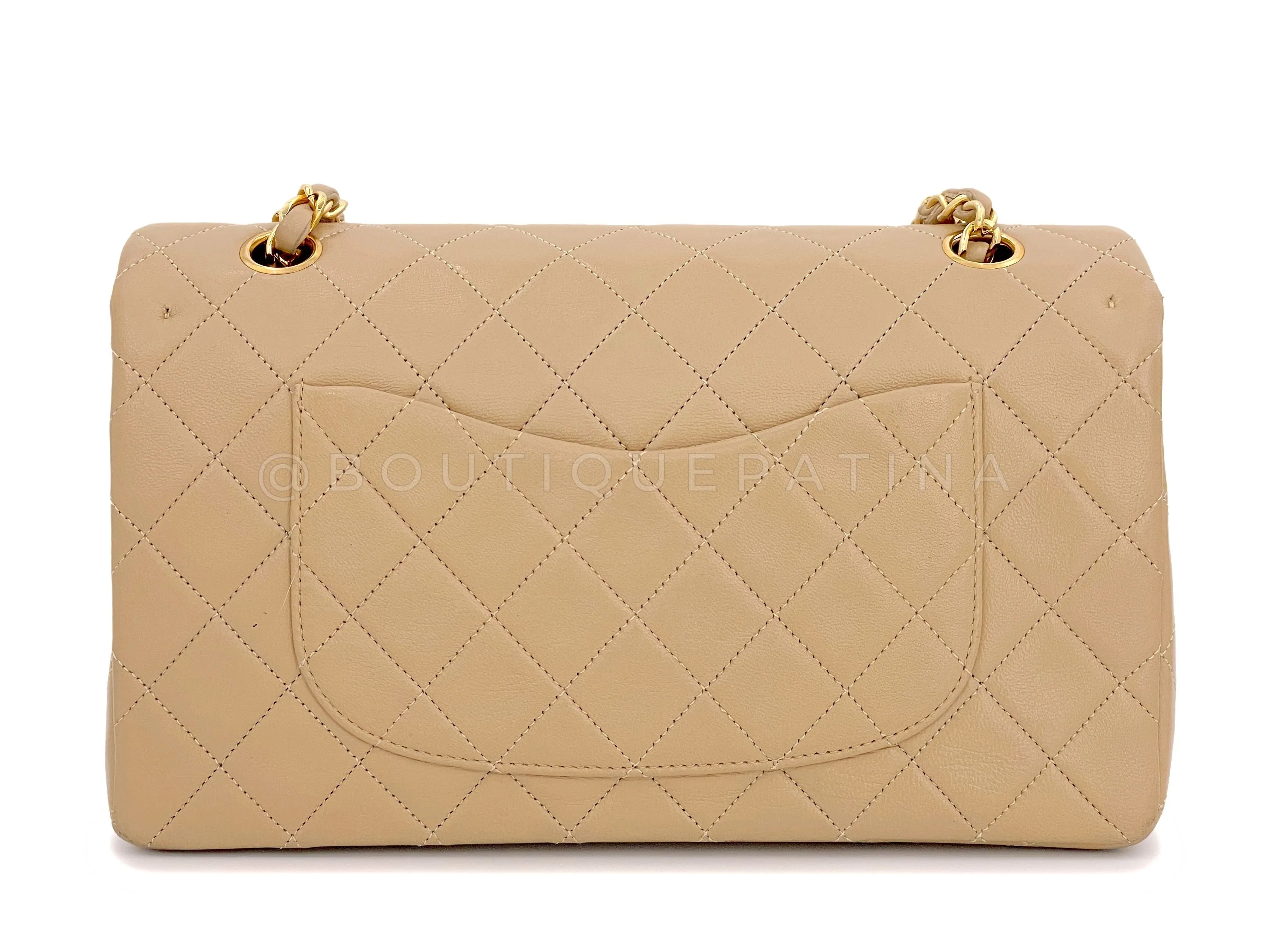 Chanel 1991 Vintage Beige Medium Classic Double Flap Bag 24k GHW