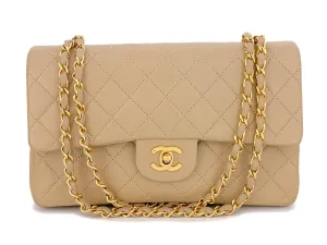 Chanel 1991 Vintage Beige Medium Classic Double Flap Bag 24k GHW