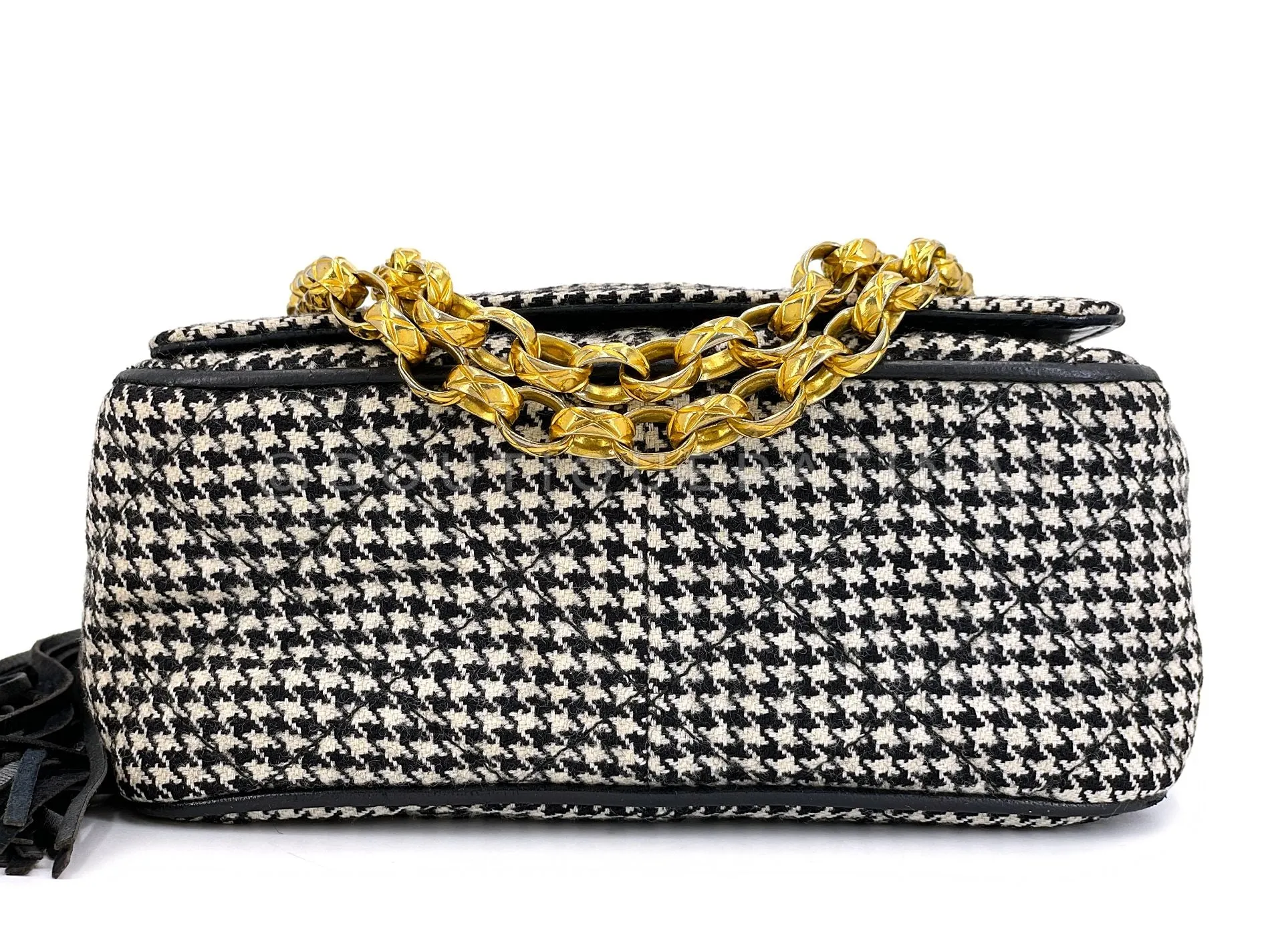 Chanel 1991 Vintage Mini Houndstooth Camera Bag 24k GHW Black White O9N