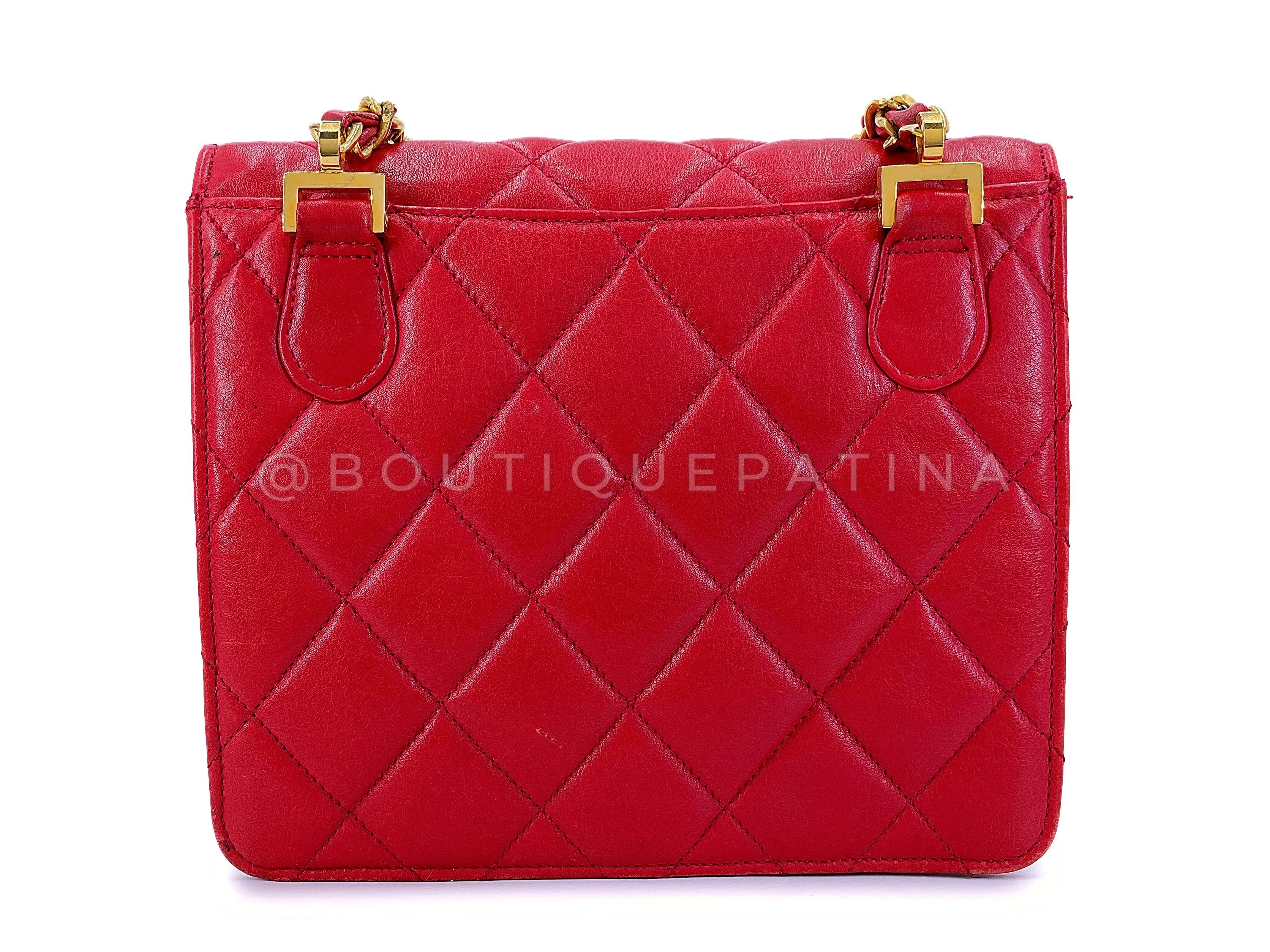 Chanel 1991 Vintage Red Encircled CC Mini Flap Bag 24k GHW