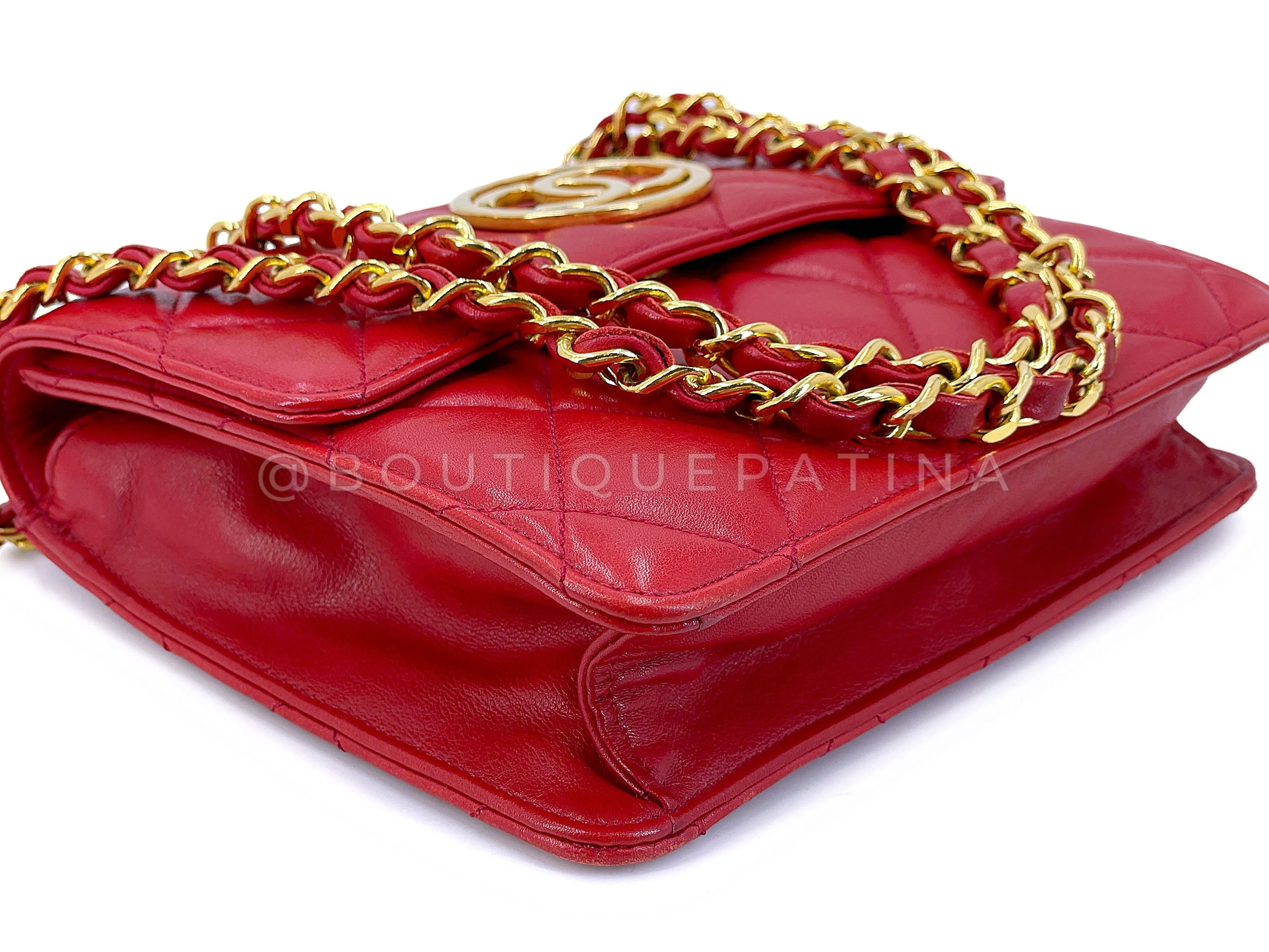 Chanel 1991 Vintage Red Encircled CC Mini Flap Bag 24k GHW