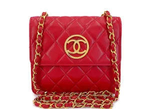 Chanel 1991 Vintage Red Encircled CC Mini Flap Bag 24k GHW