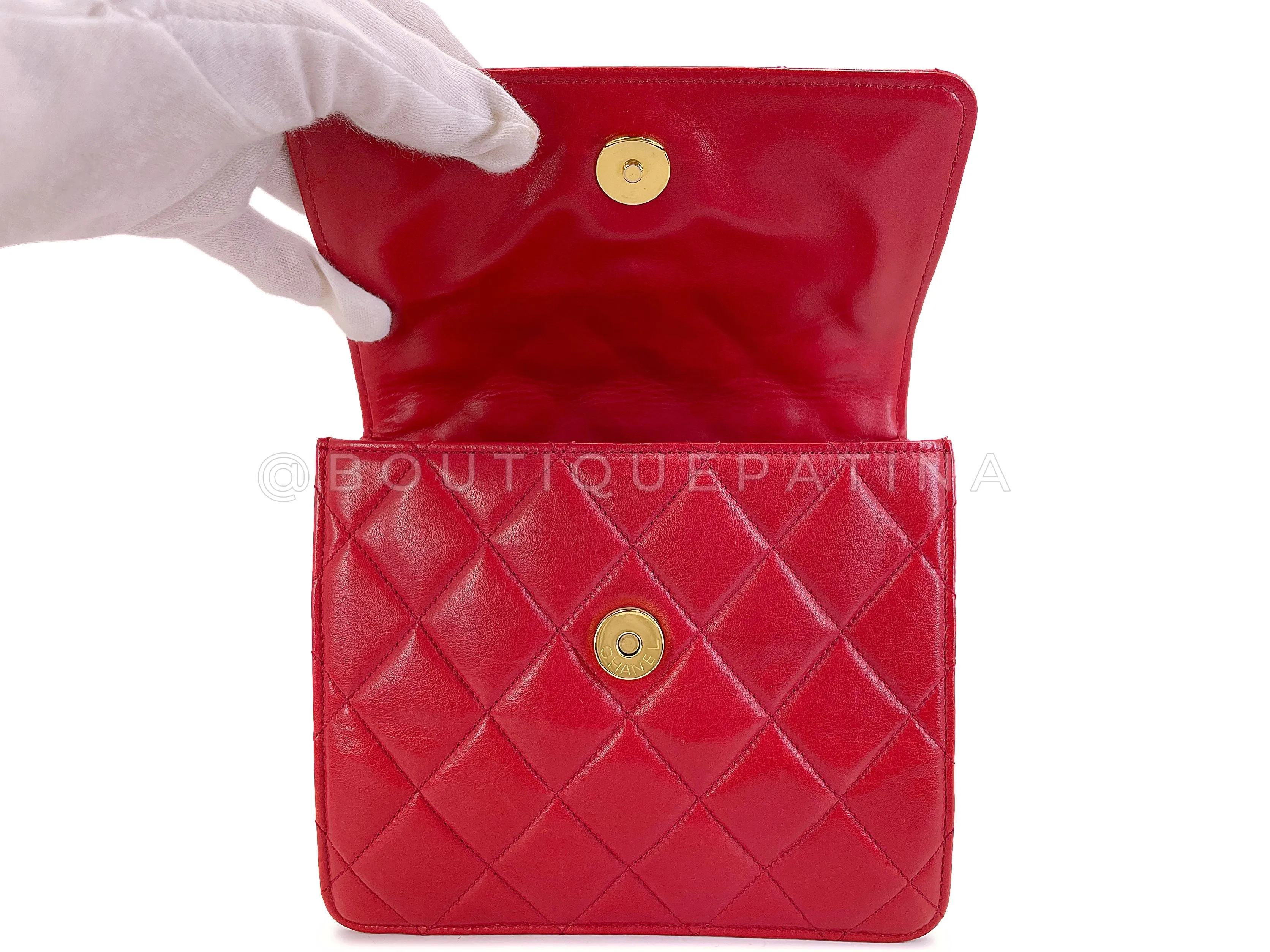 Chanel 1991 Vintage Red Encircled CC Mini Flap Bag 24k GHW