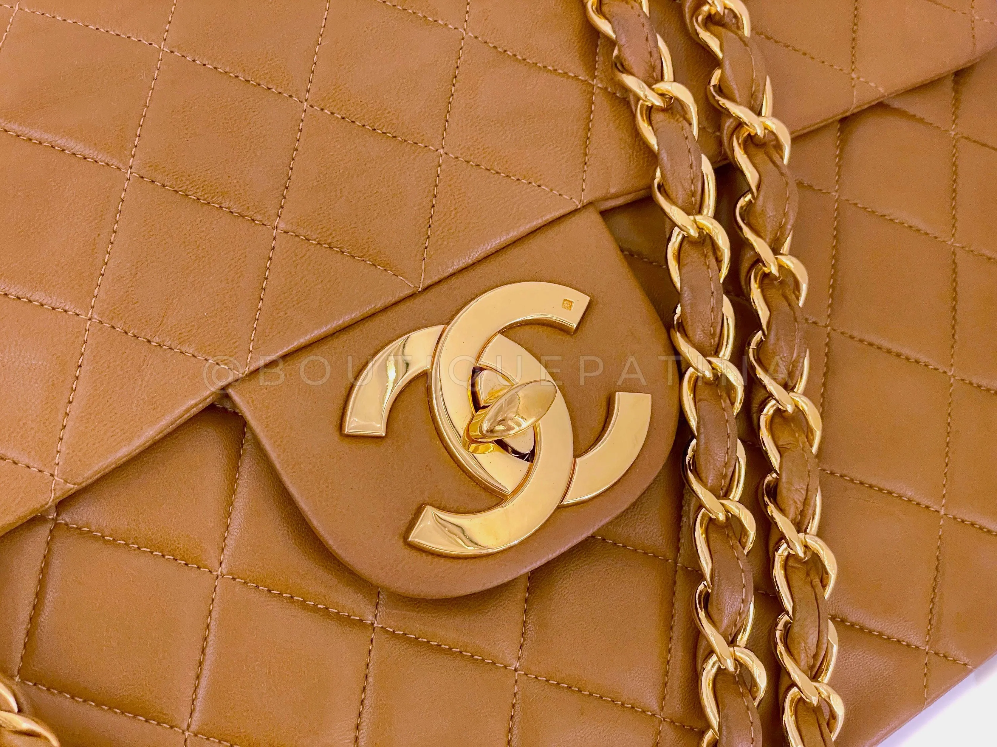 Chanel 1993 Vintage Caramel Beige-Brown Maxi "Jumbo XL" Classic Flap Bag 24k GHW