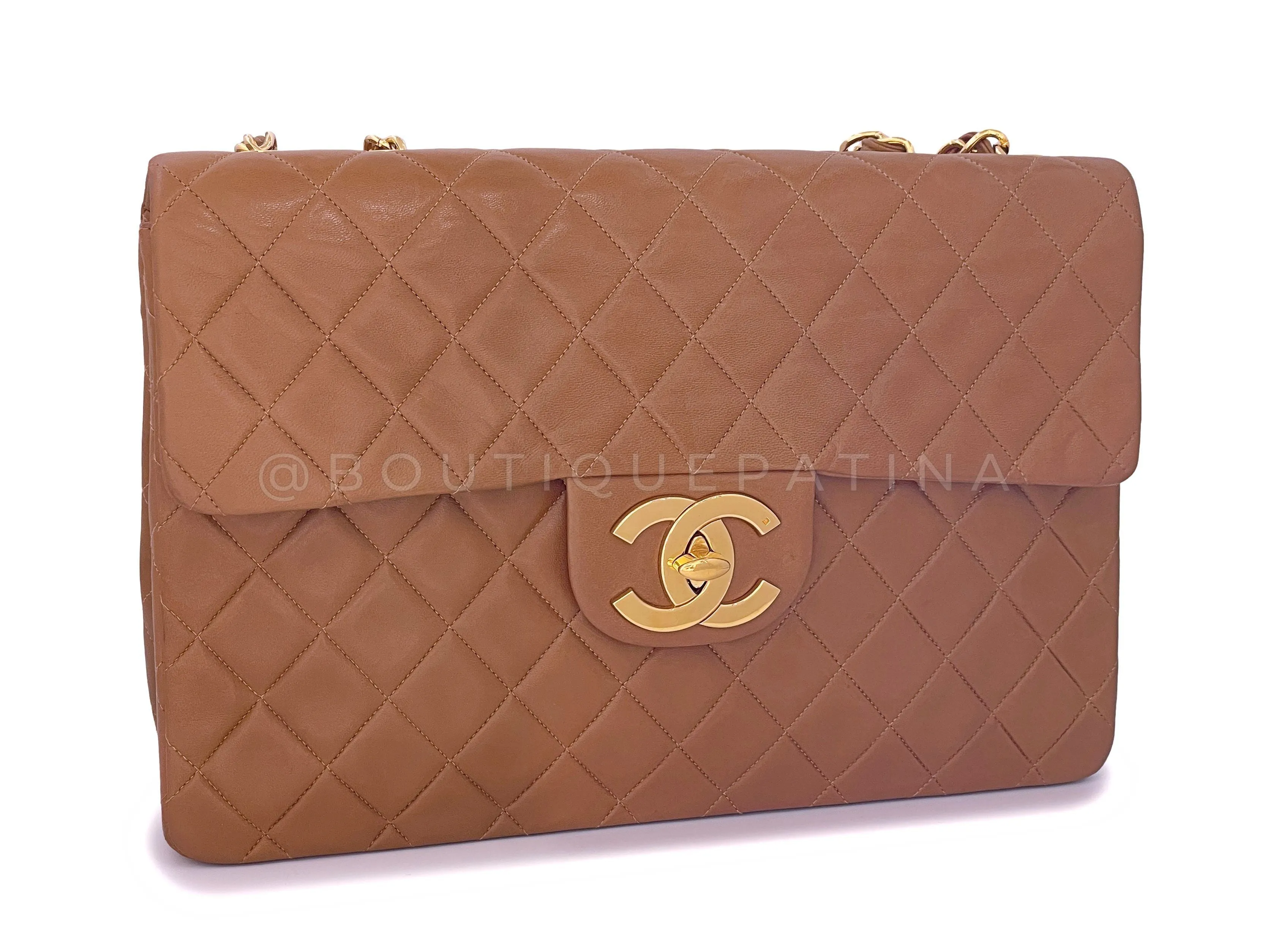 Chanel 1993 Vintage Caramel Beige-Brown Maxi "Jumbo XL" Classic Flap Bag 24k GHW