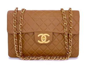 Chanel 1993 Vintage Caramel Beige-Brown Maxi "Jumbo XL" Classic Flap Bag 24k GHW