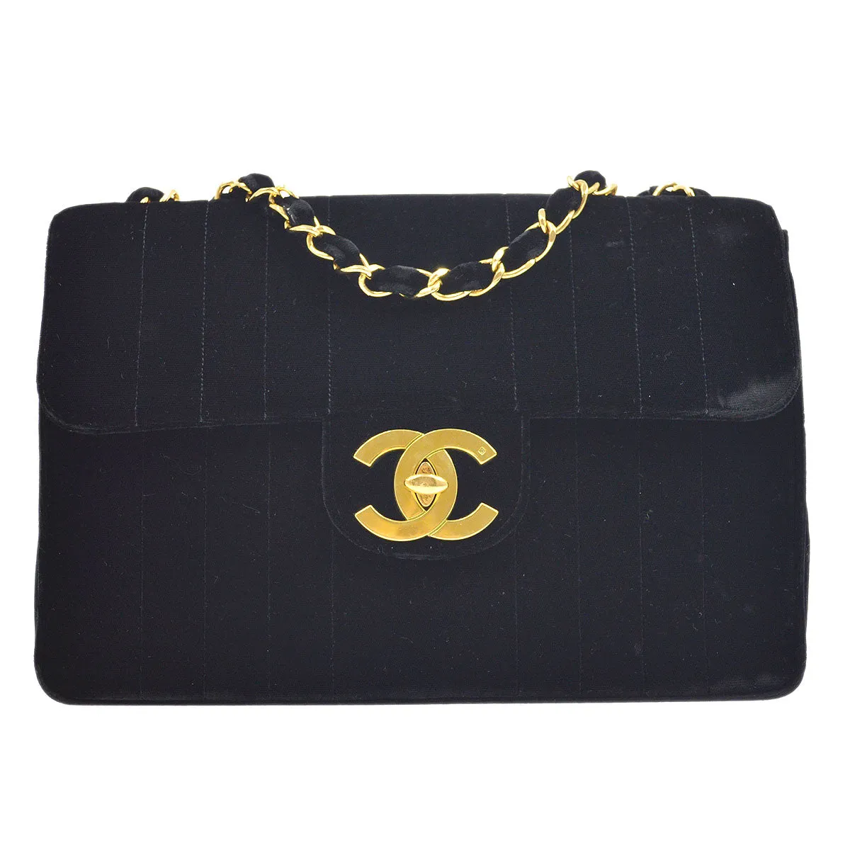 CHANEL 1994-1996 Vertical Stitch Classic Flap Jumbo Black Velvet A41370i