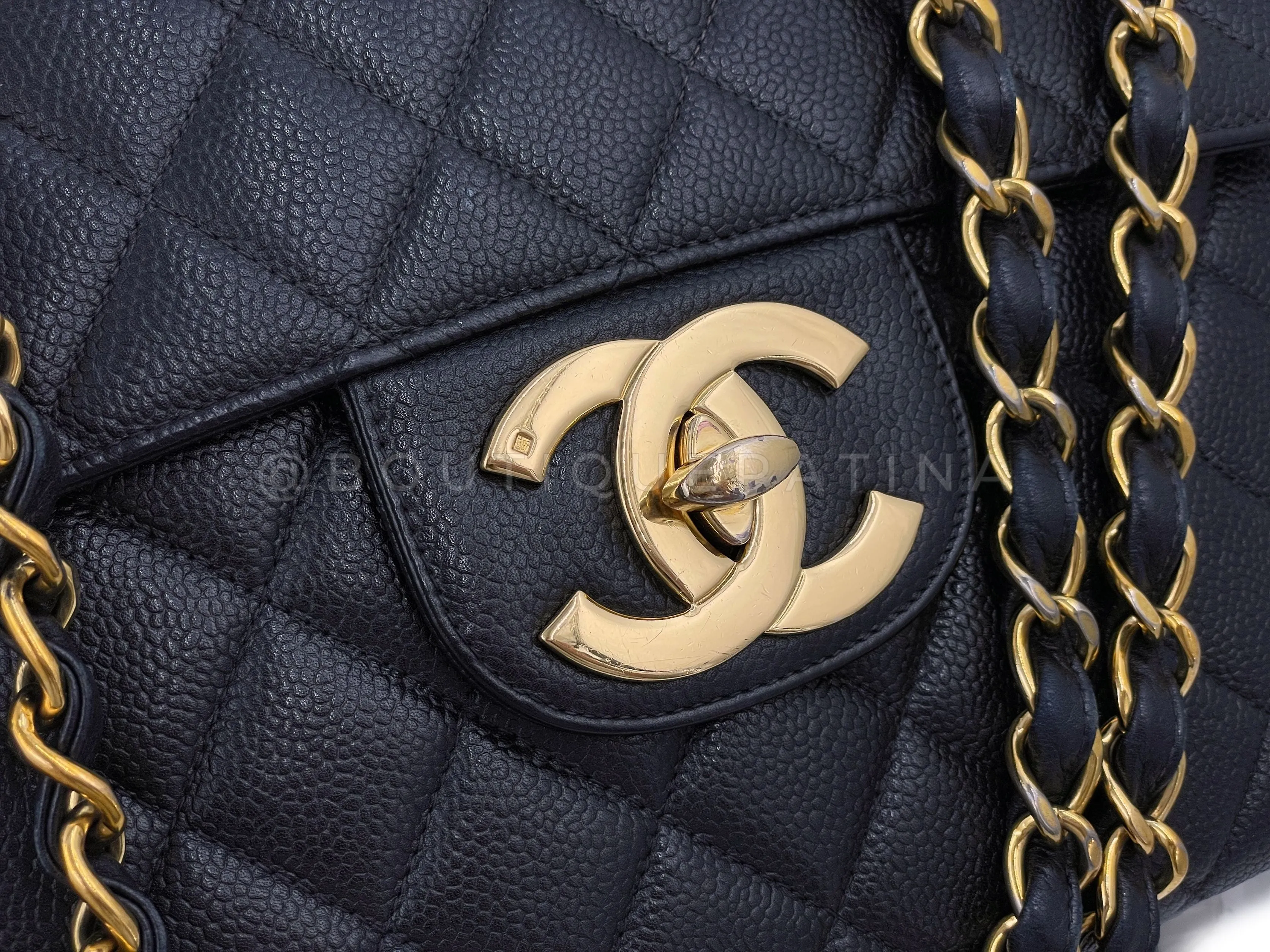 Chanel 1997 Vintage Black Caviar Jumbo Classic Flap Bag 24k GHW