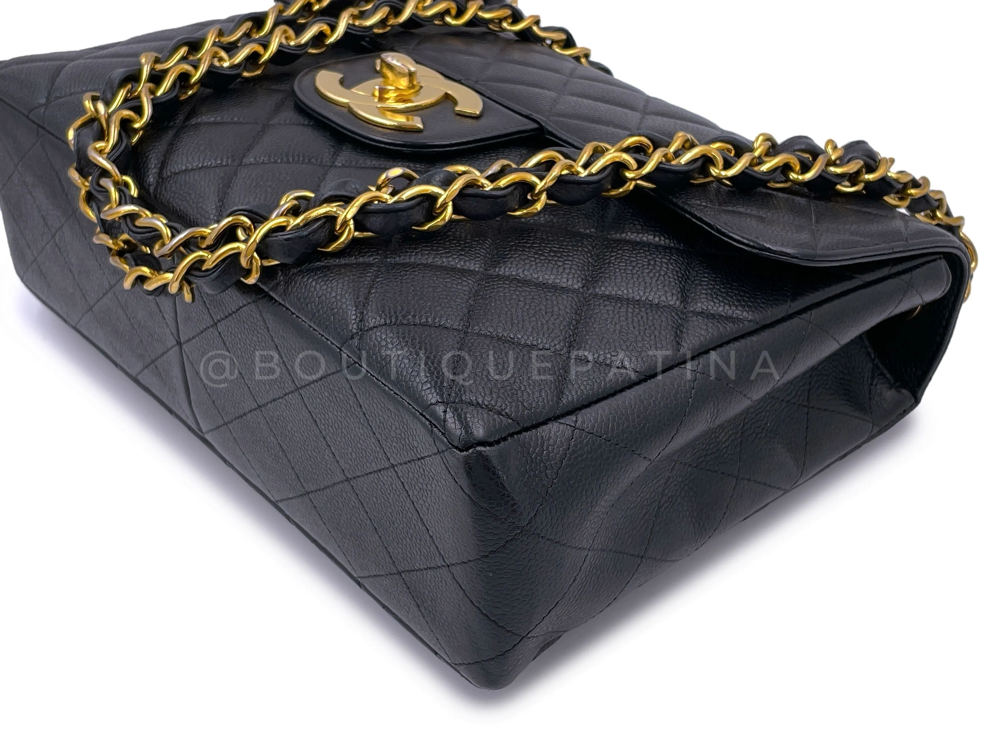 Chanel 1997 Vintage Black Caviar Jumbo Classic Flap Bag 24k GHW