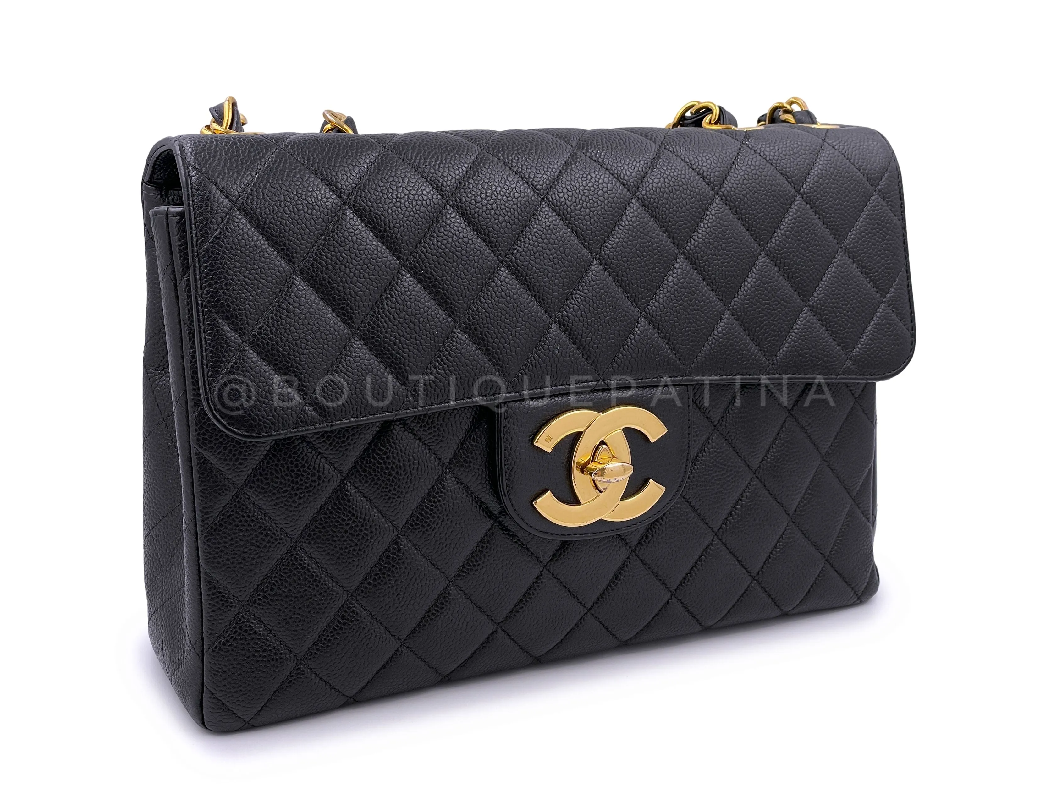 Chanel 1997 Vintage Black Caviar Jumbo Classic Flap Bag 24k GHW