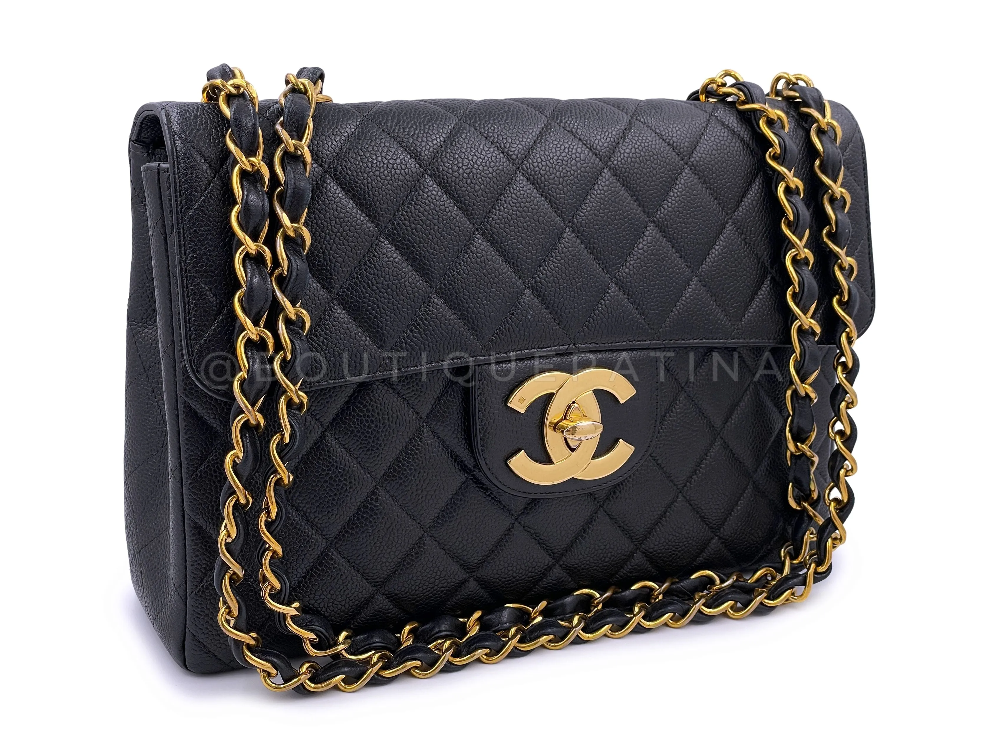 Chanel 1997 Vintage Black Caviar Jumbo Classic Flap Bag 24k GHW