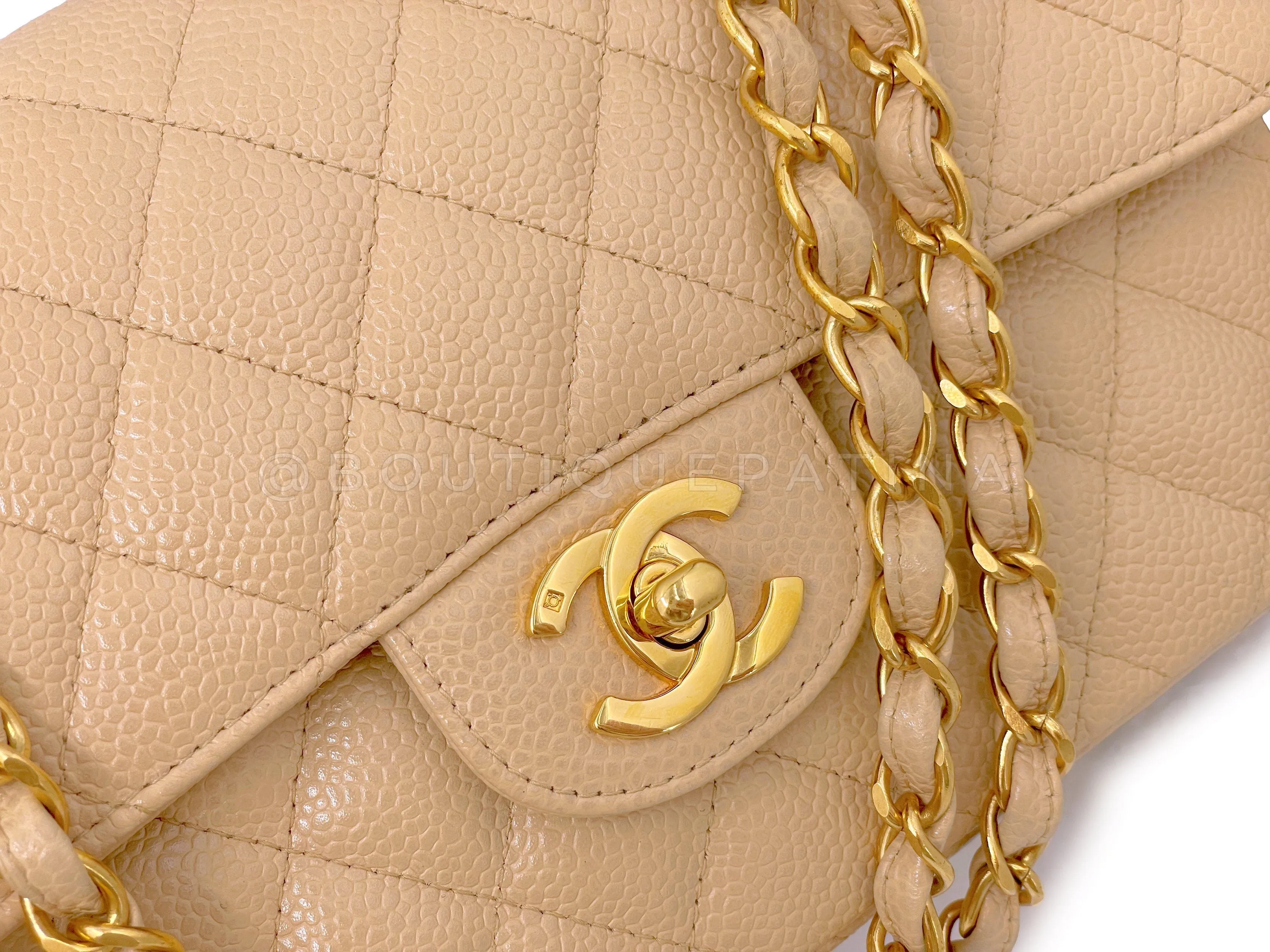 Chanel 1998 Vintage Beige Caviar Small Classic Double Flap Bag 24k GHW