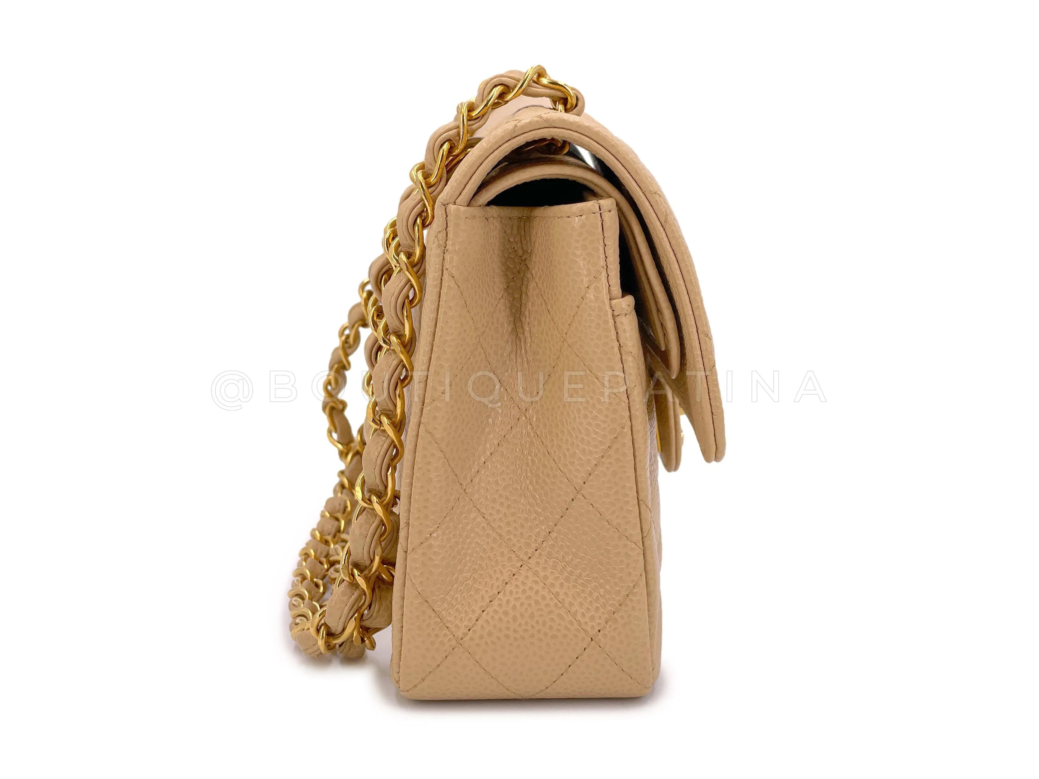 Chanel 1998 Vintage Beige Caviar Small Classic Double Flap Bag 24k GHW