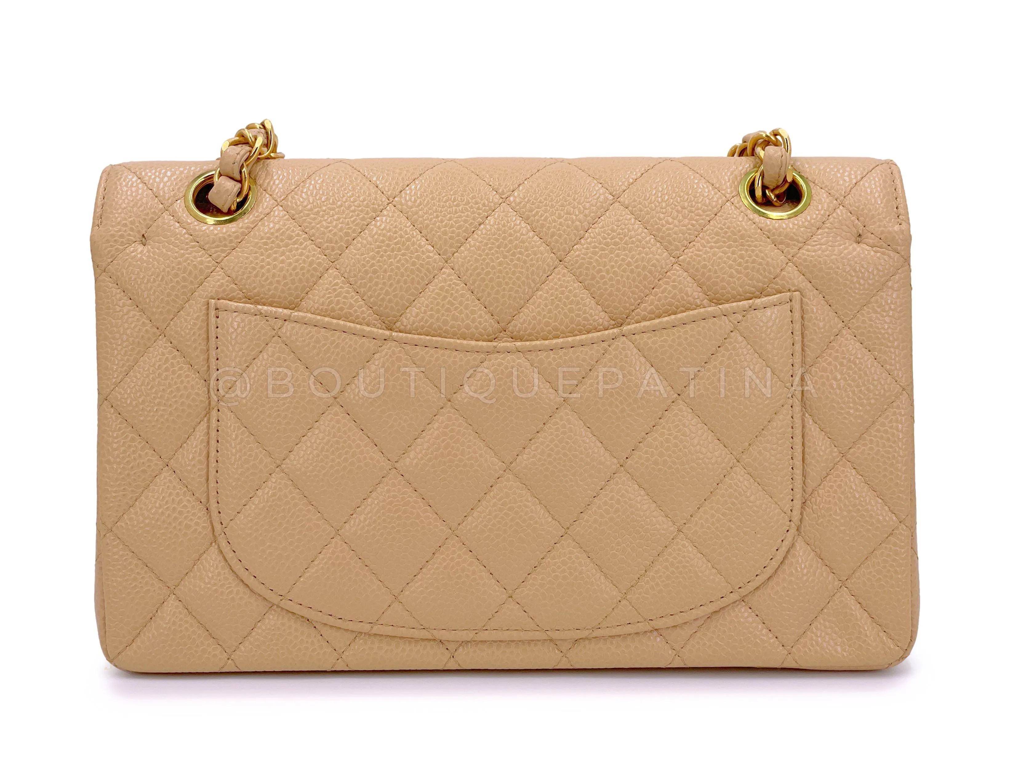 Chanel 1998 Vintage Beige Caviar Small Classic Double Flap Bag 24k GHW