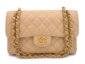 Chanel 1998 Vintage Beige Caviar Small Classic Double Flap Bag 24k GHW