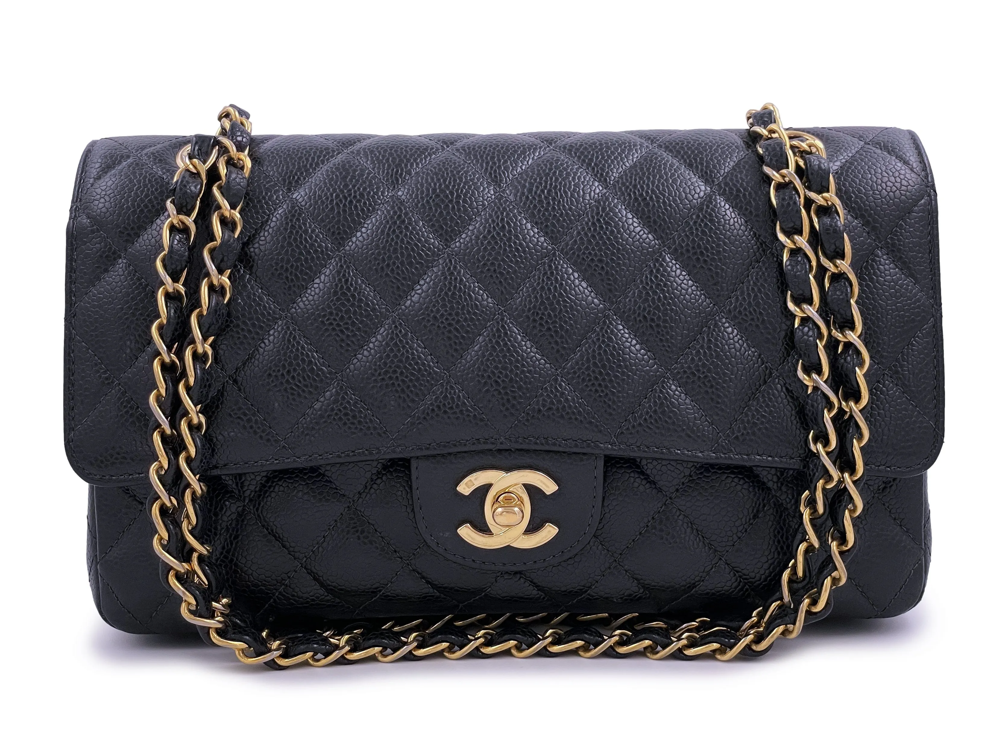 Chanel 2004 Vintage Black Caviar Medium Classic Double Flap Bag 24k GHW