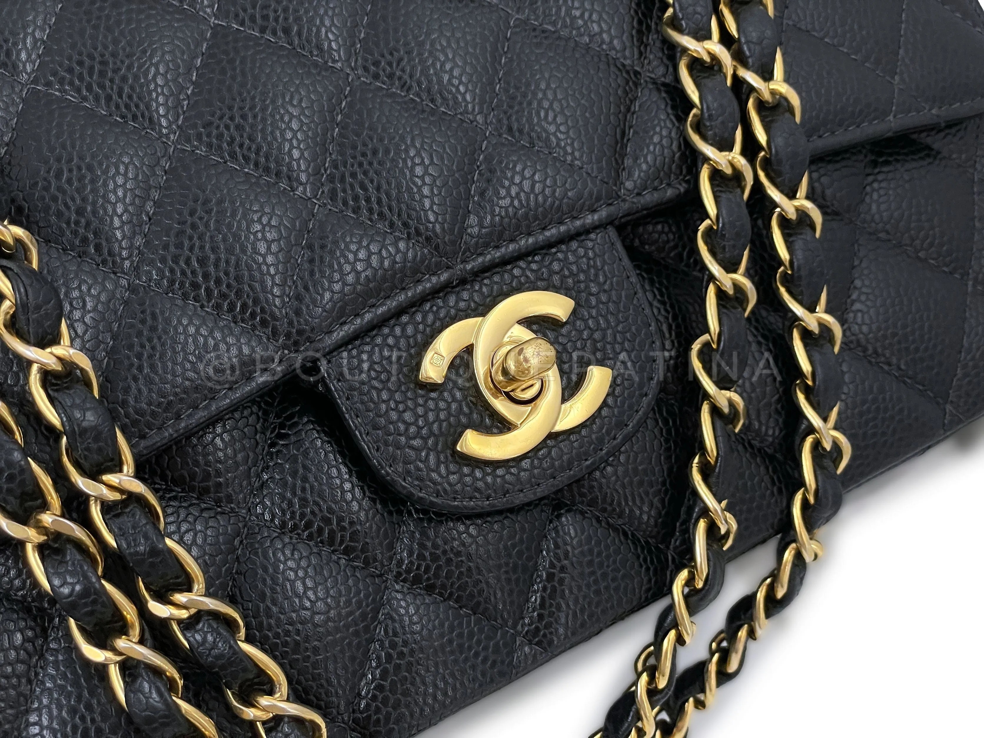 Chanel 2004 Vintage Black Caviar Medium Classic Double Flap Bag Vintage 24k GHW