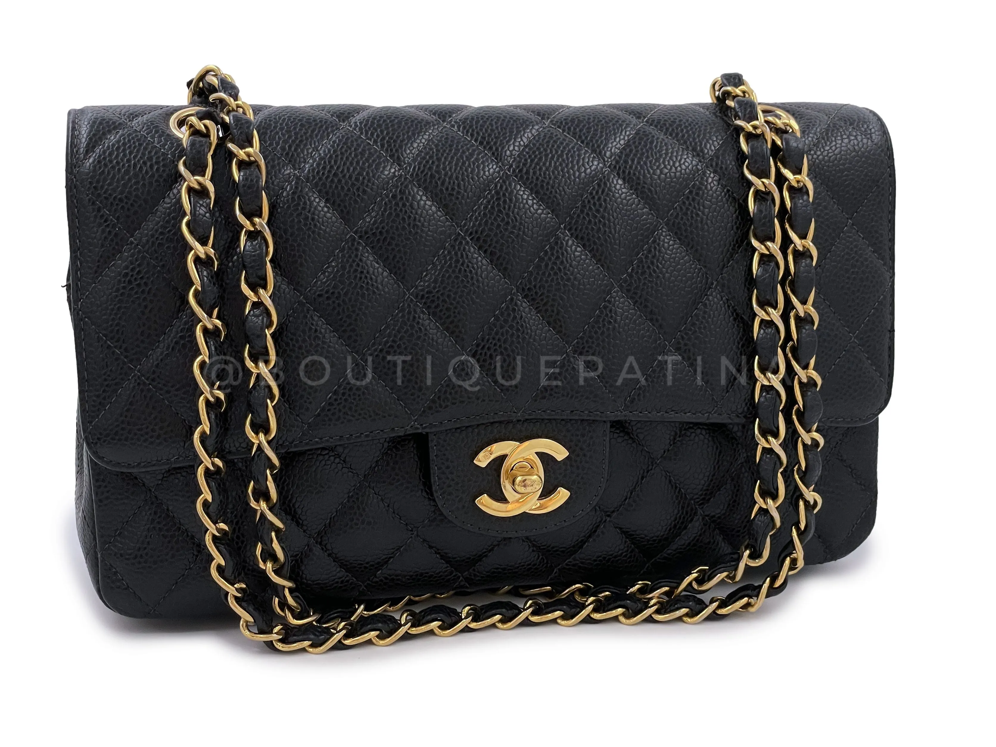 Chanel 2004 Vintage Black Caviar Medium Classic Double Flap Bag Vintage 24k GHW