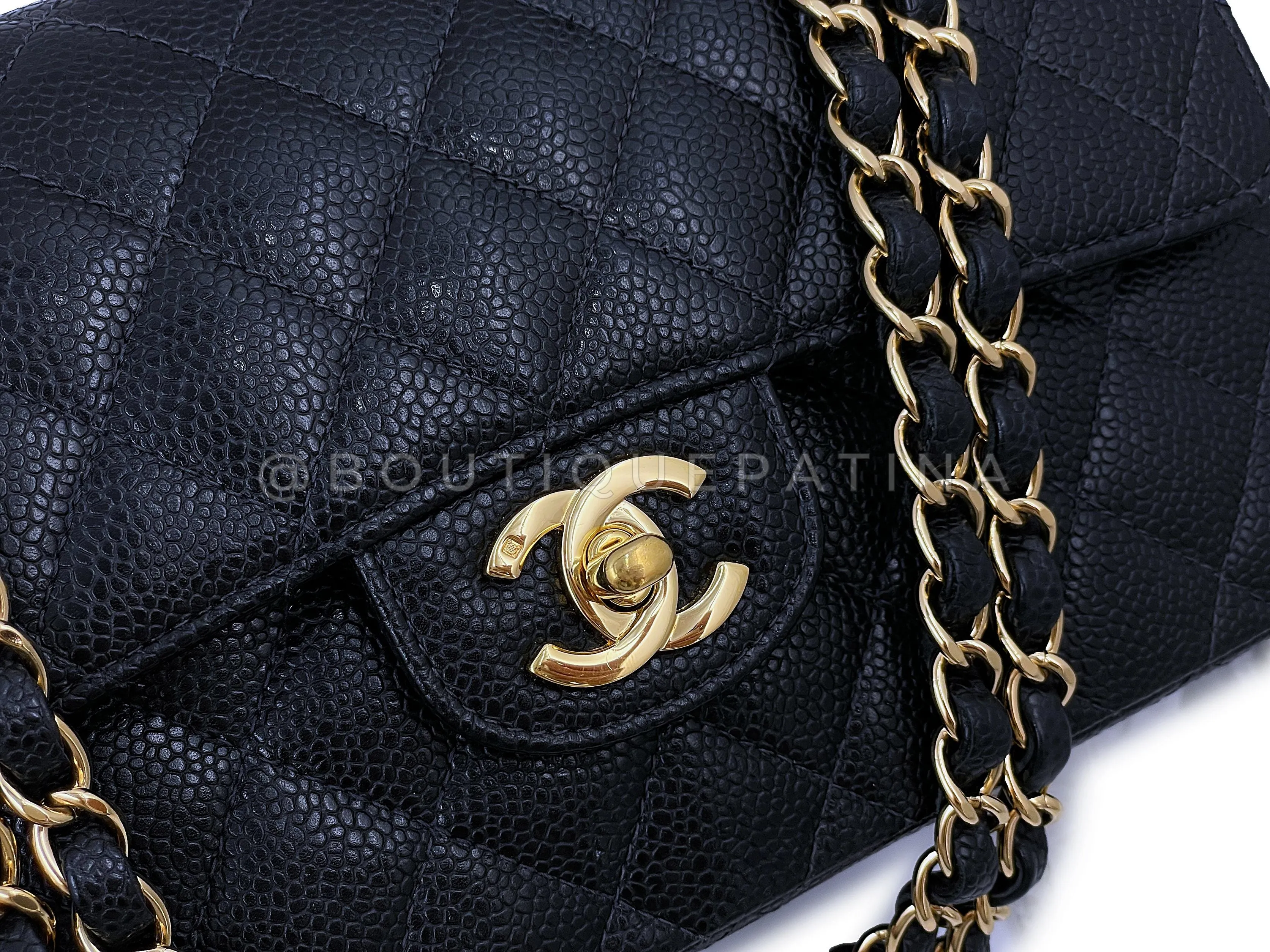 Chanel 2004 Vintage Black Caviar Small Classic Double Flap Bag 24k GHW