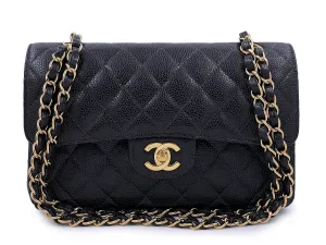 Chanel 2004 Vintage Black Caviar Small Classic Double Flap Bag 24k GHW