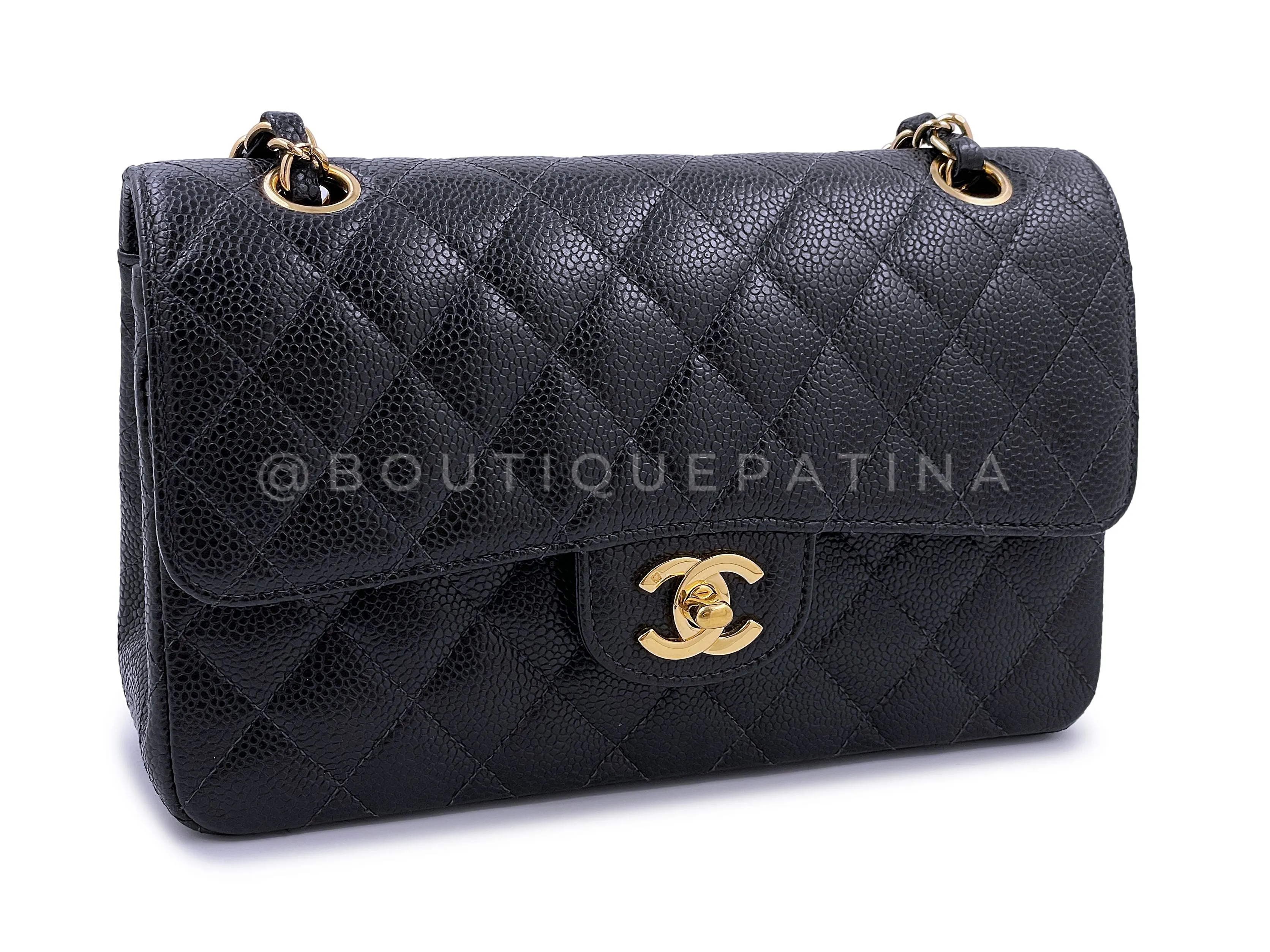 Chanel 2004 Vintage Black Caviar Small Classic Double Flap Bag 24k GHW