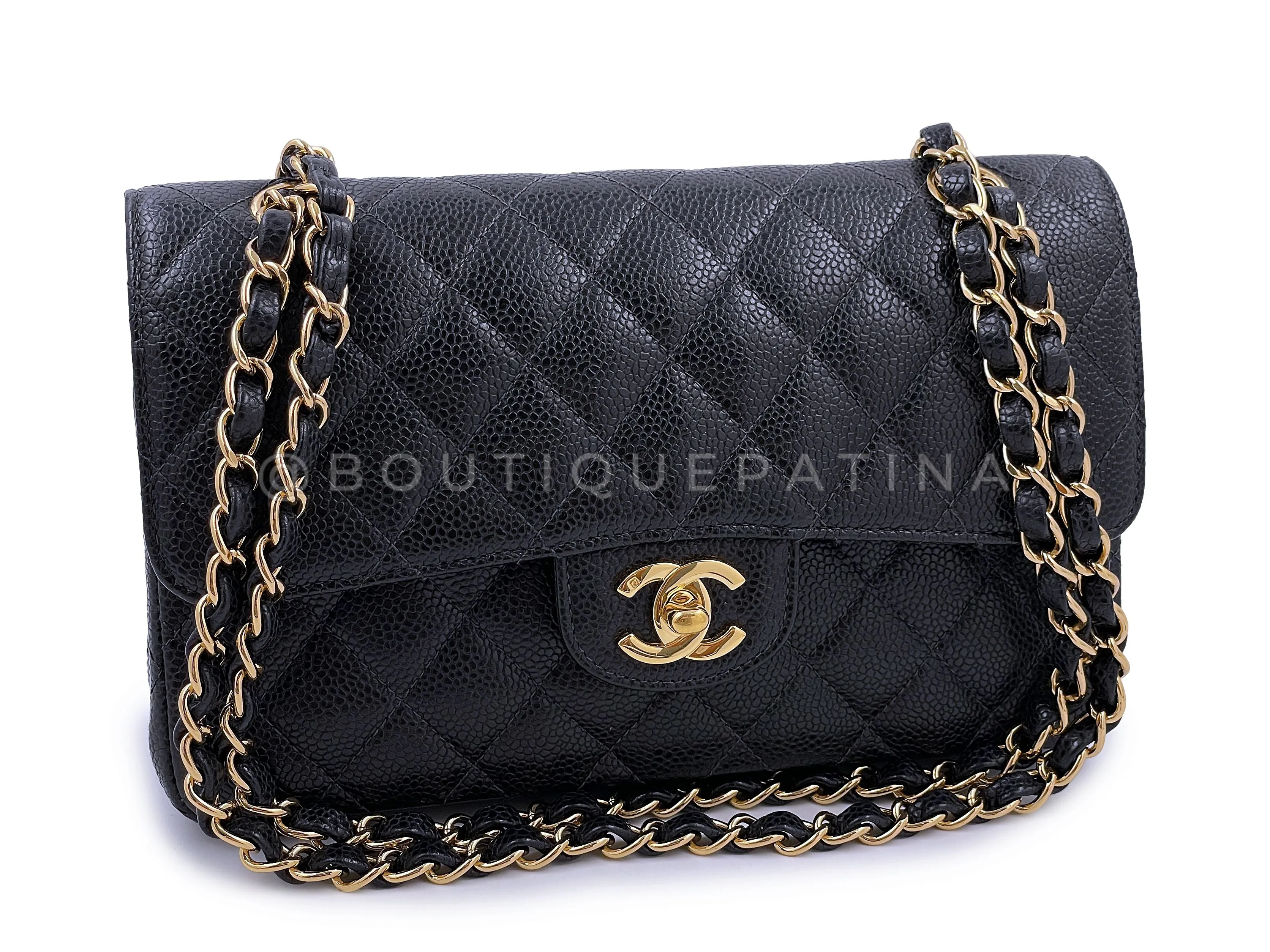 Chanel 2004 Vintage Black Caviar Small Classic Double Flap Bag 24k GHW