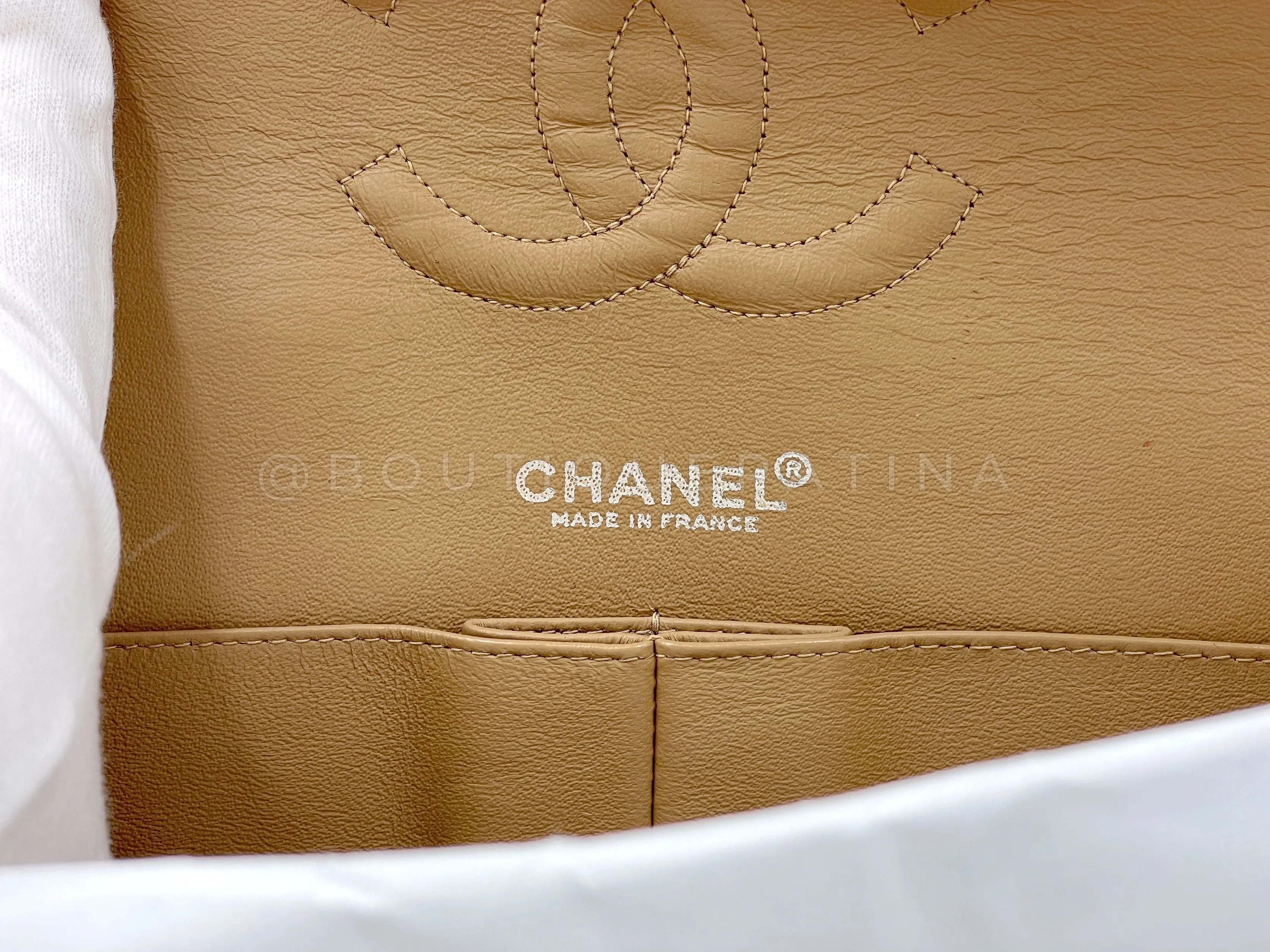 Chanel Beige Caviar Medium Flap Bag Vintage Caramel Classic Double 02A 24k GHW 85Q