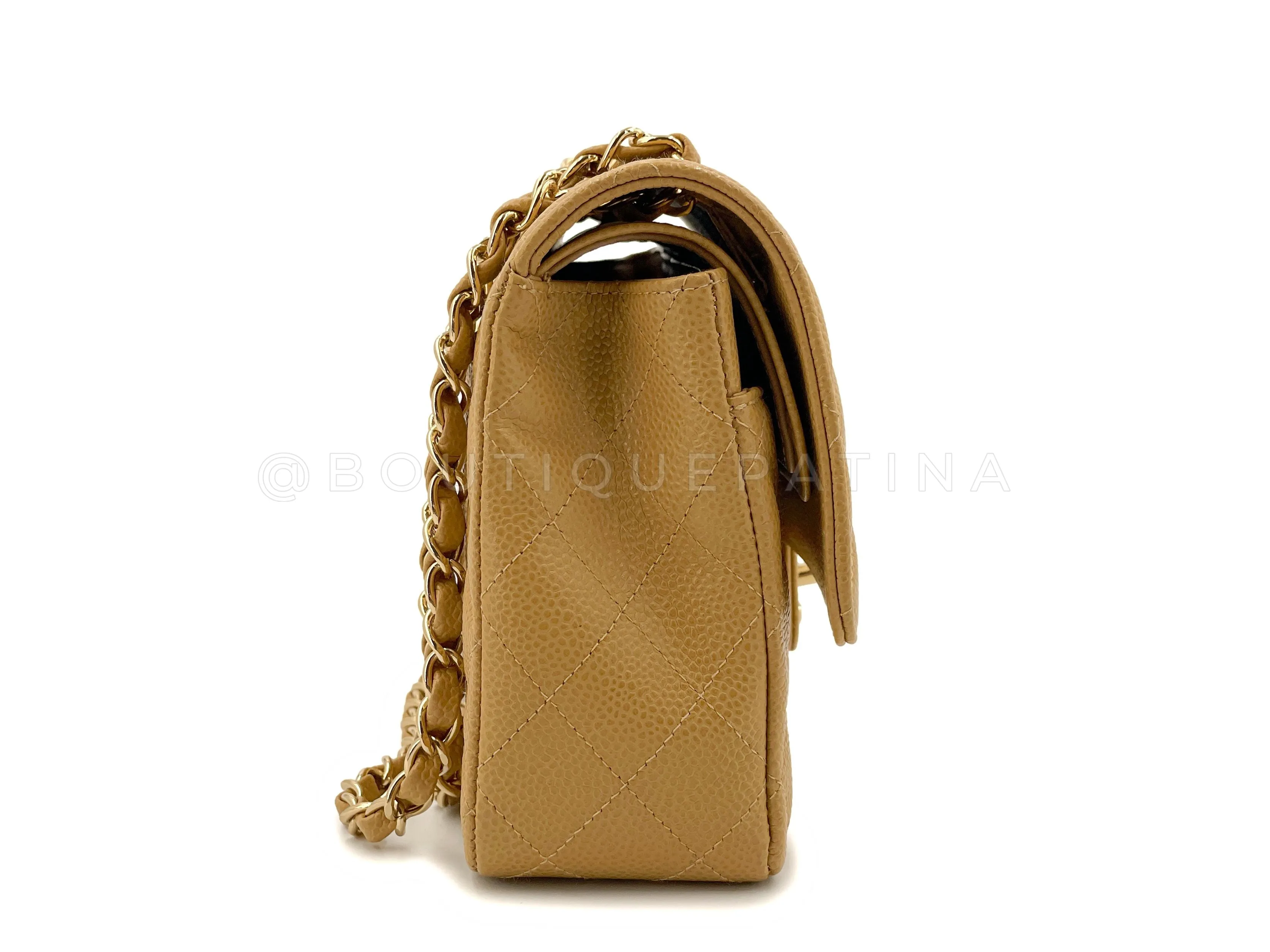 Chanel Beige Caviar Medium Flap Bag Vintage Caramel Classic Double 02A 24k GHW 85Q