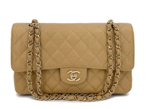 Chanel Beige Caviar Medium Flap Bag Vintage Caramel Classic Double 02A 24k GHW 85Q