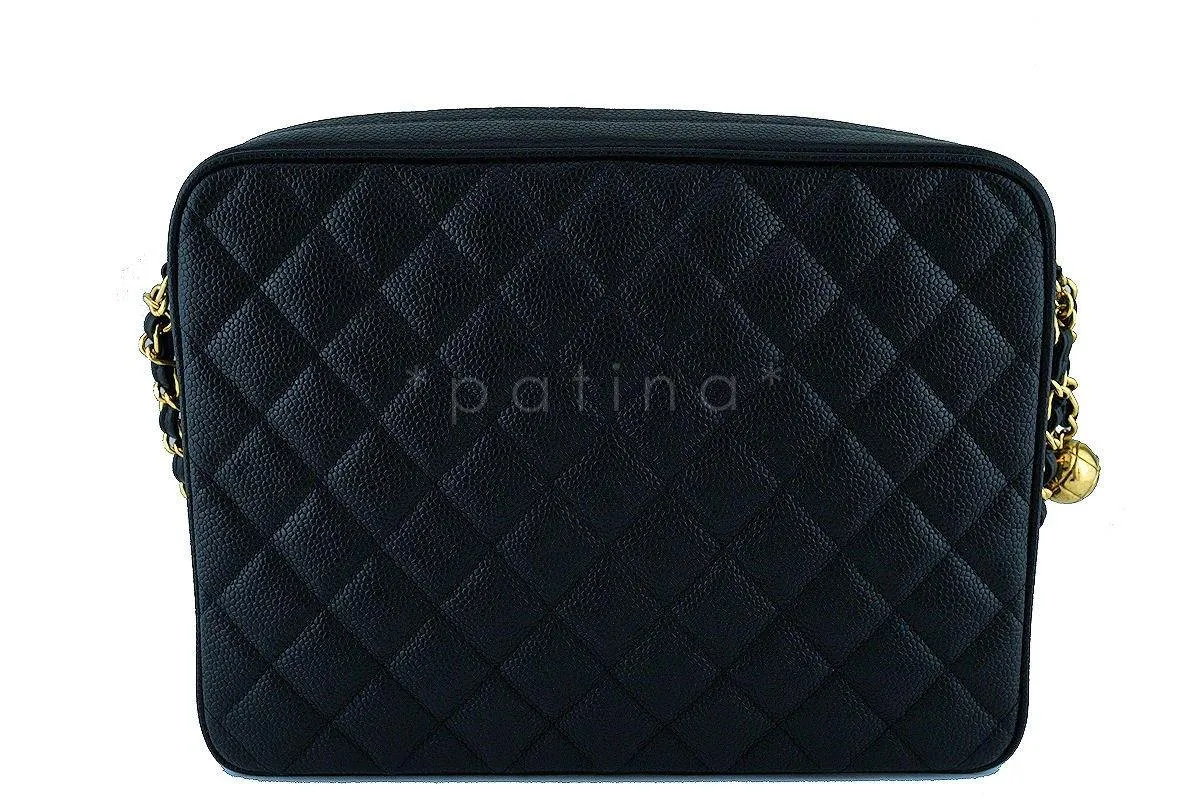 Chanel Black Caviar Classic Quilted Flap Camera Purse Bag