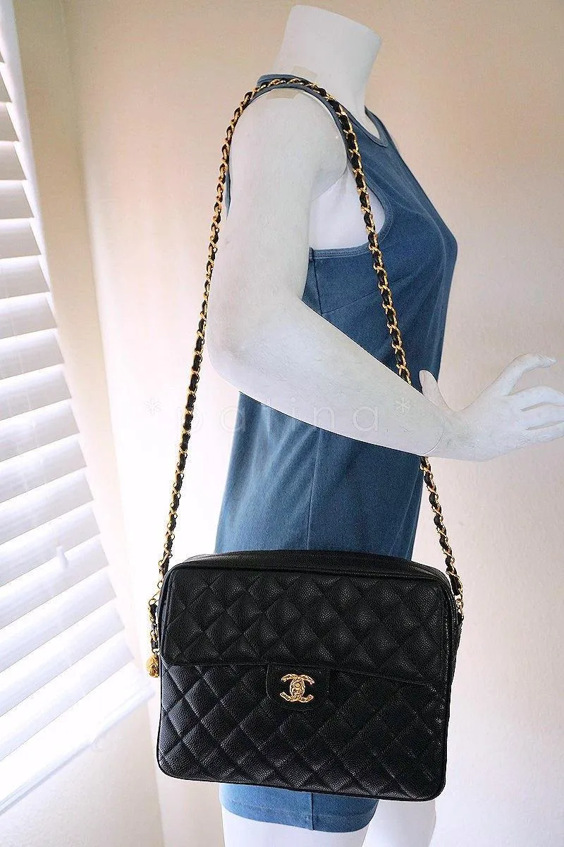 Chanel Black Caviar Classic Quilted Flap Camera Purse Bag