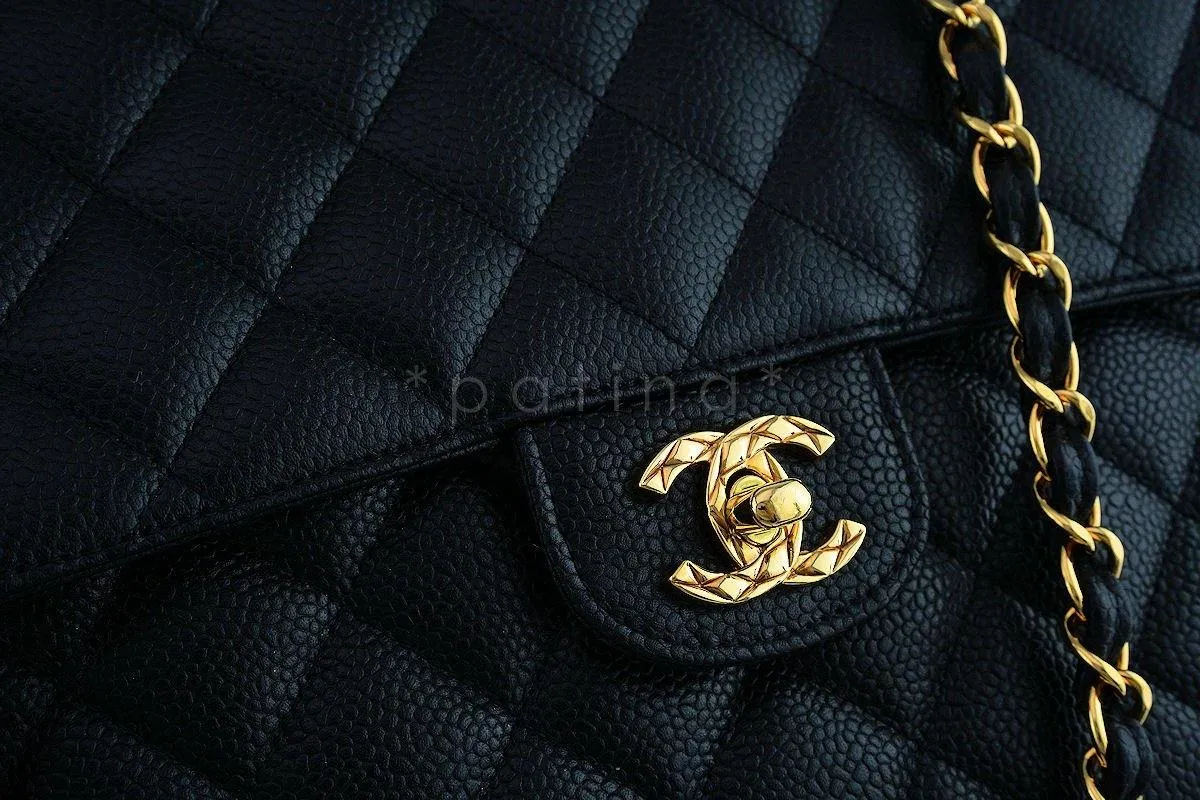 Chanel Black Caviar Classic Quilted Flap Camera Purse Bag