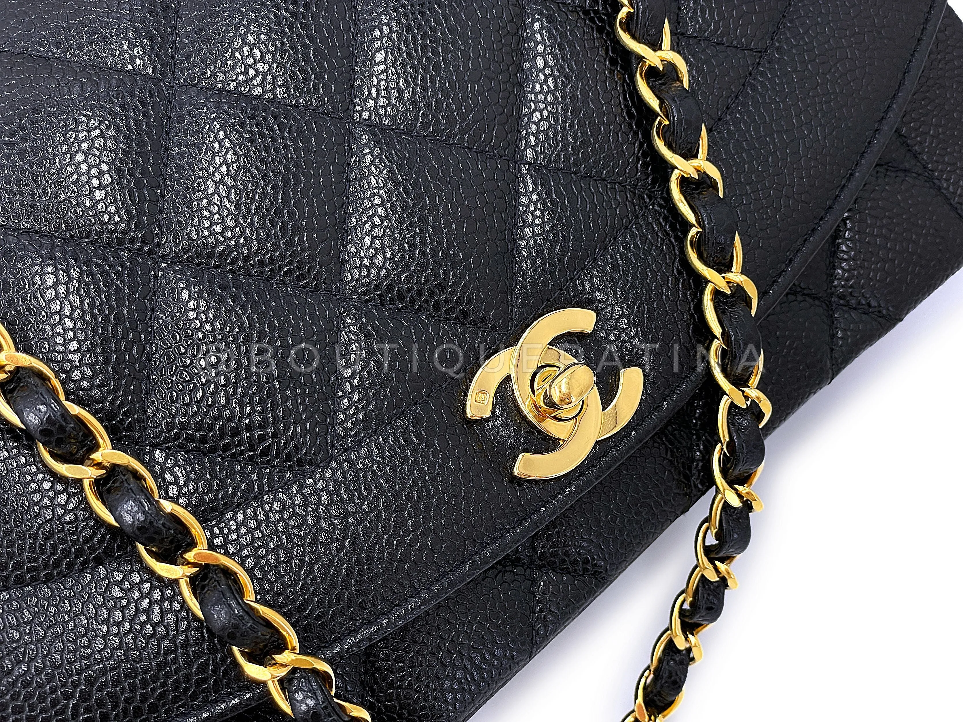 Chanel Black Caviar Diana Flap Bag 1993 Vintage Medium 24k GHW