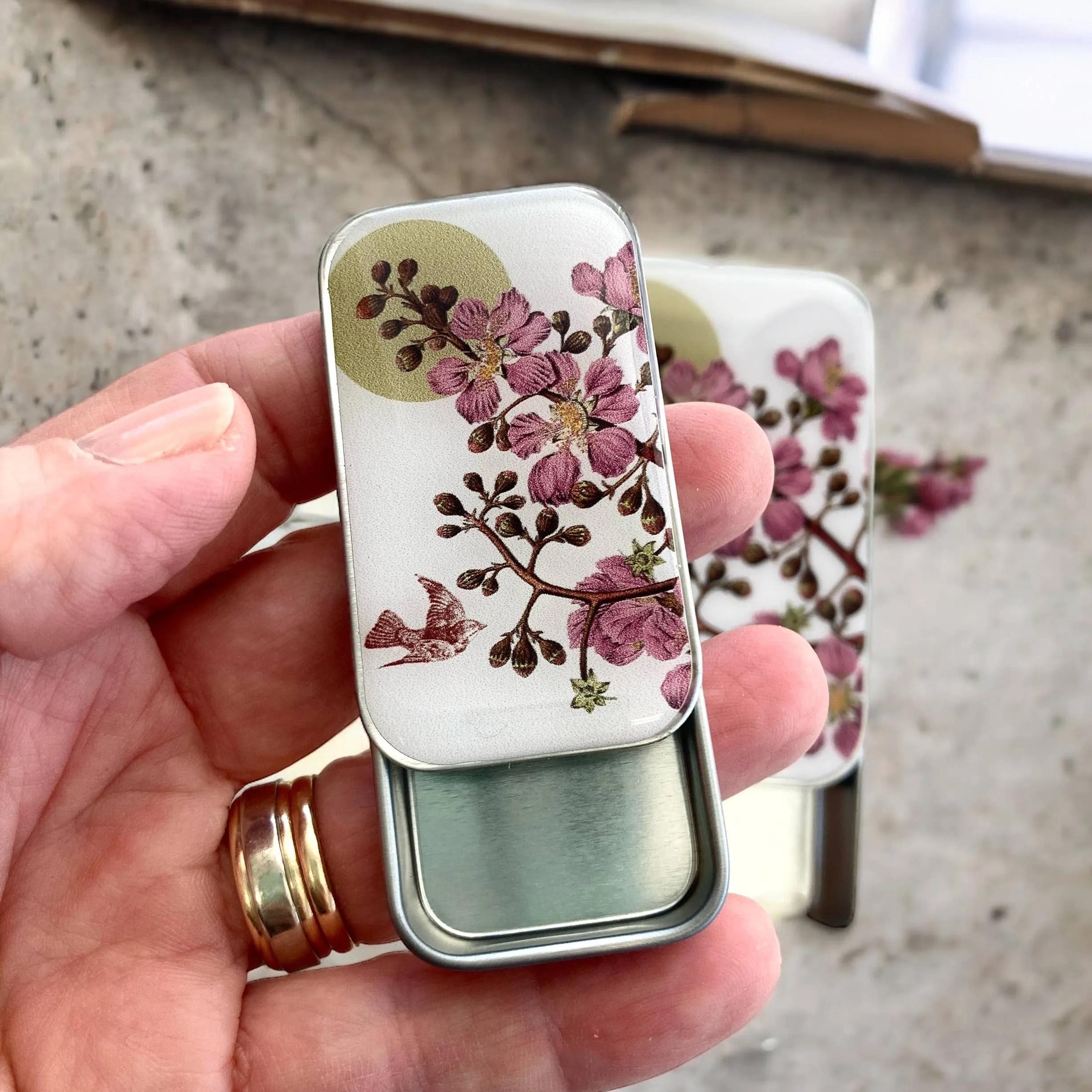 Cherry Blossom & Swallow Notions tin: Large