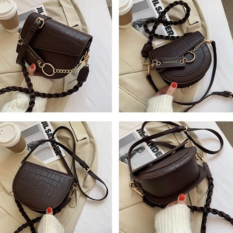 Chic CrocLuxe Hasp Chain Crossbody Shoulder Bag