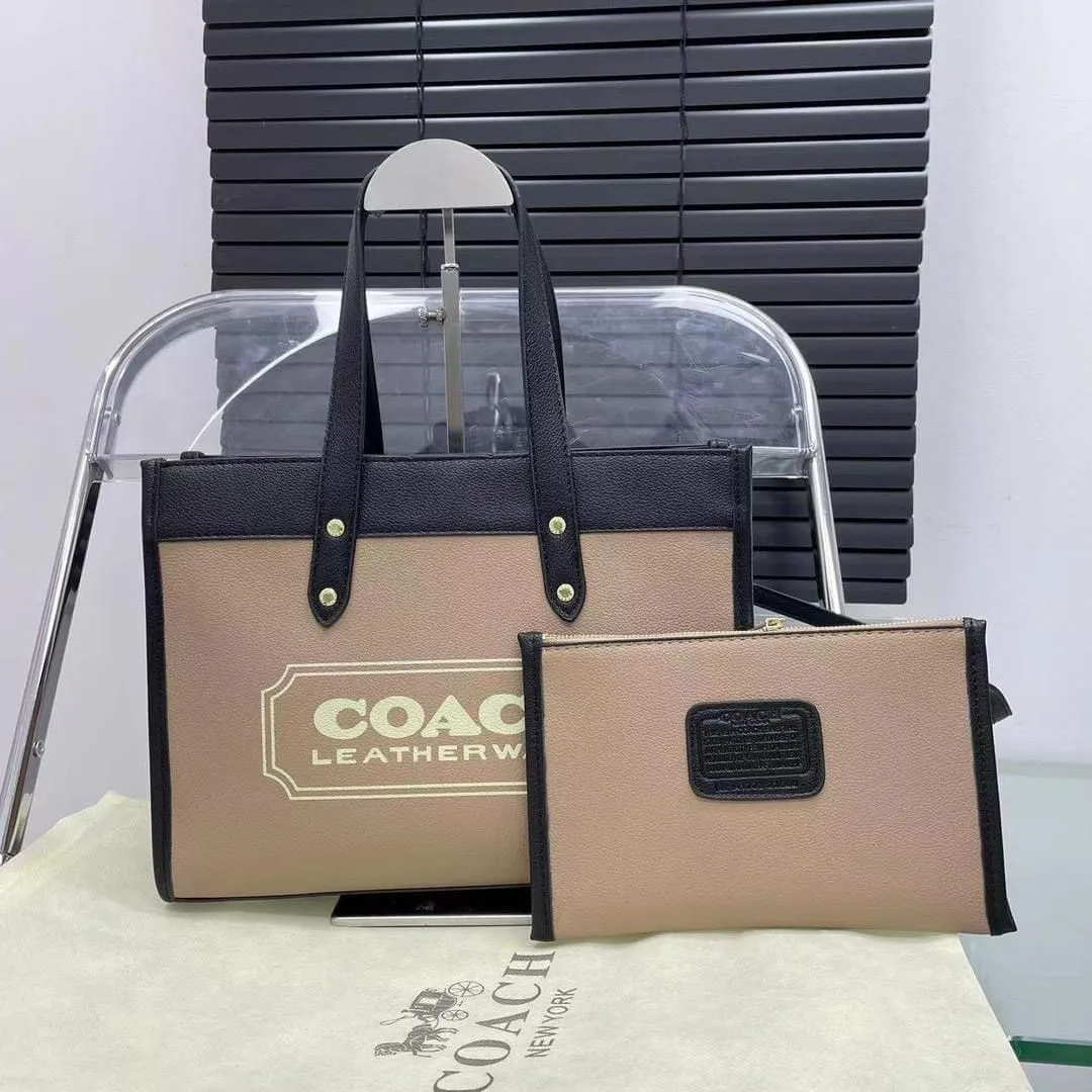 COACH 2-Piece Women Tote Bag Set - Elegant & Functional (Brown/Black)