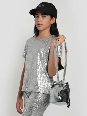 Diesel Girls Welty Bucket Bag in Silver (15.5cm)