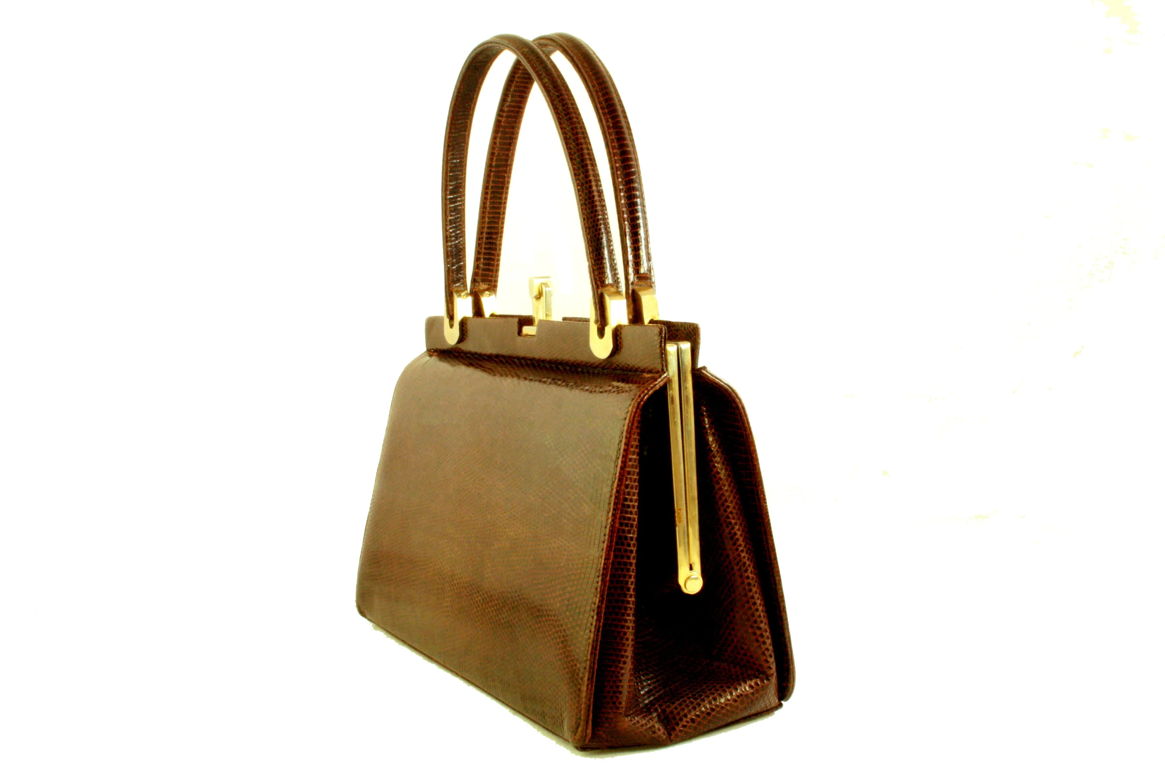 DORY chocolate brown lizard skin handbag