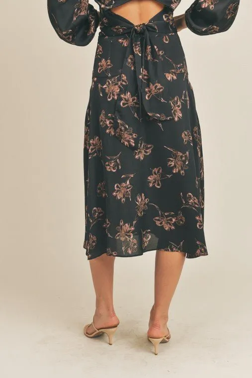 Floral Satin Midi Skirt