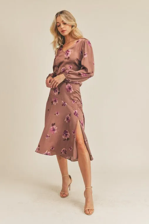 Floral Satin Midi Skirt