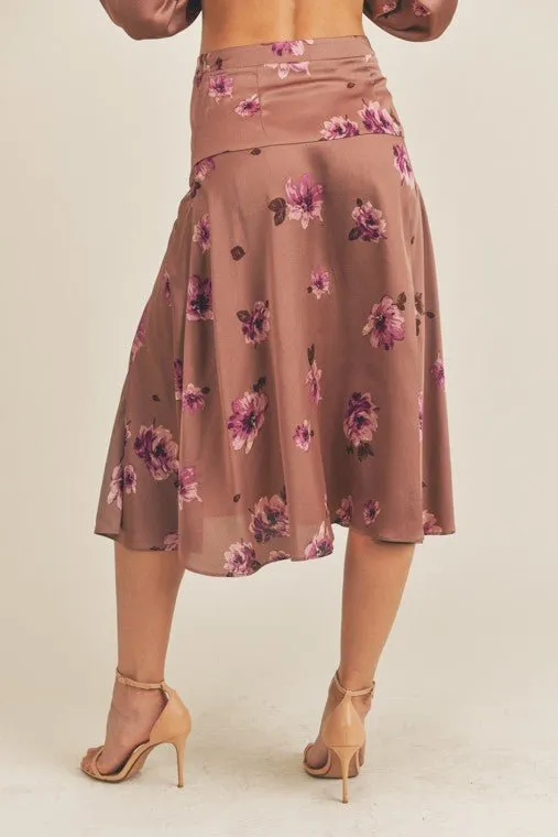 Floral Satin Midi Skirt