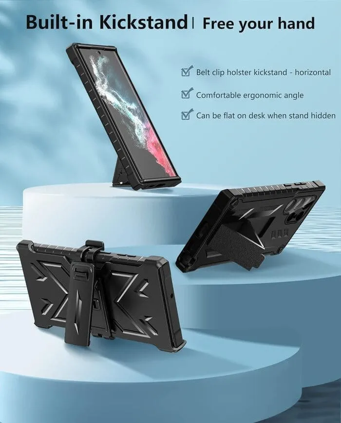 Galaxy S22 Ultra 5G 6.8inch Extra Front Frame Cover with Belt-Clip Holster, Screen Protector, and Kickstand