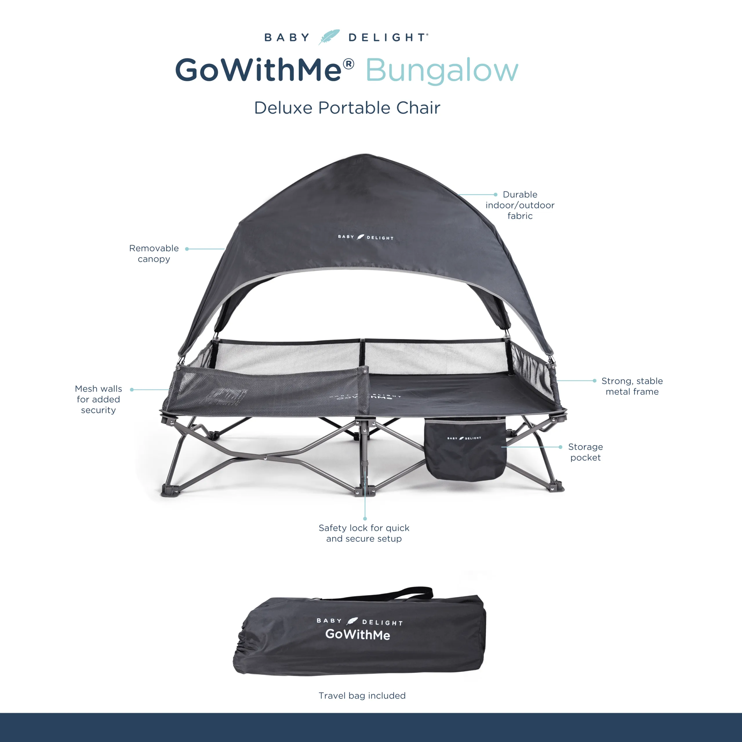 Go With Me® Bungalow Deluxe Portable Travel Cot - Grey