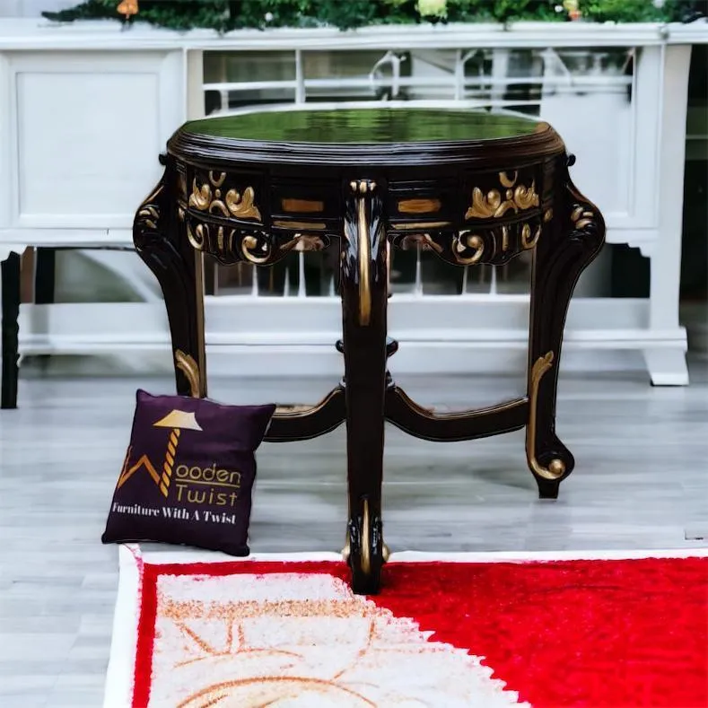 Graceful Carved Round Table in Premium Teak Wood