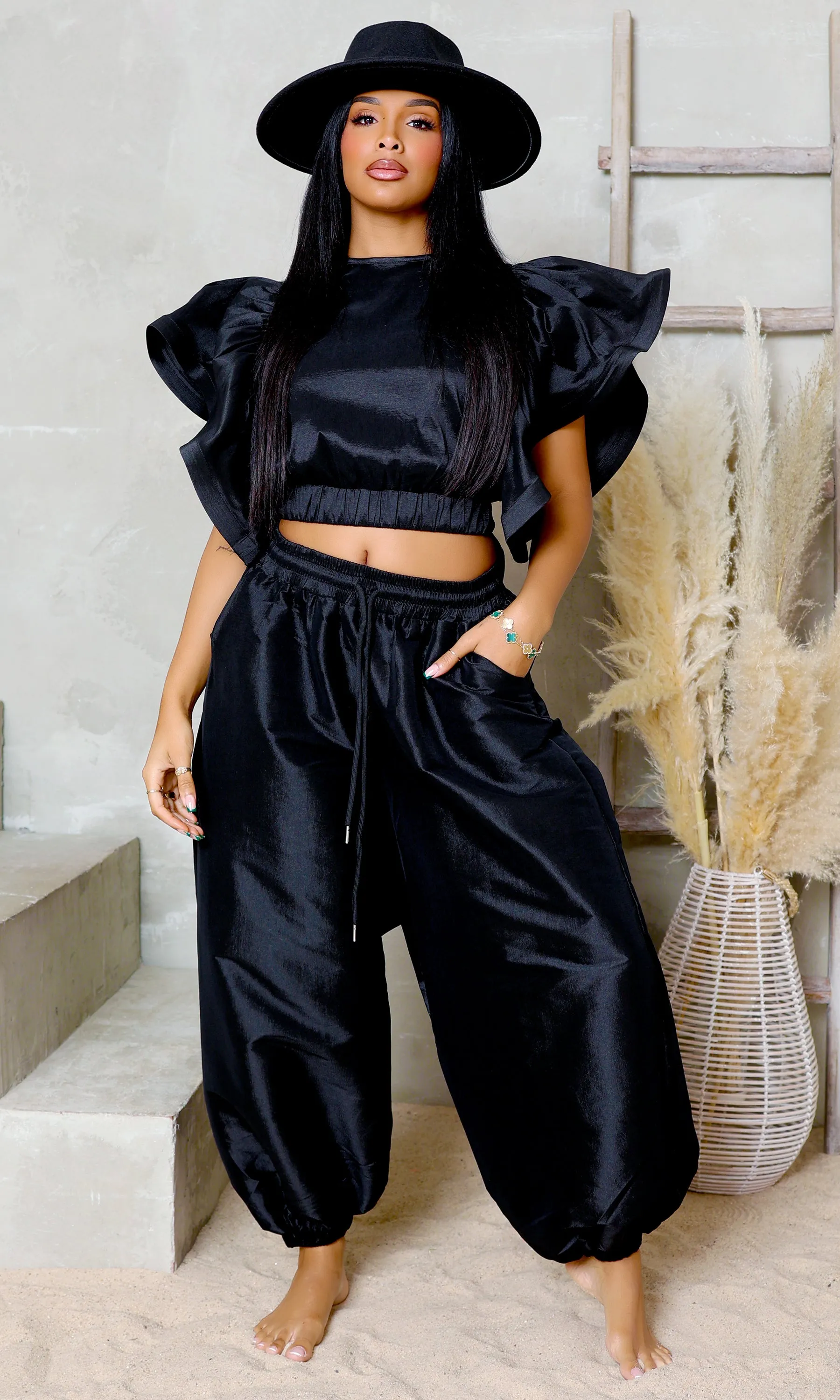 Graceful Flutter Pants Set - Black FINAL SALE