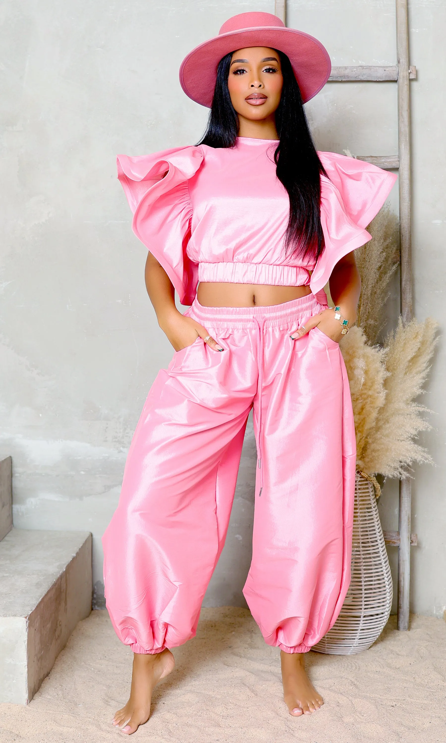 Graceful Flutter Pants Set - Pink FINAL SALE