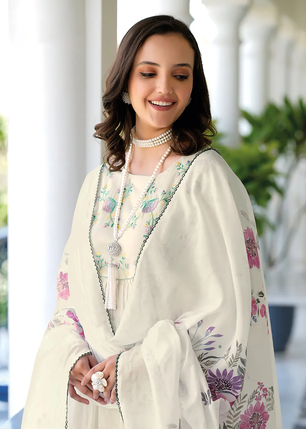 Graceful Off White Mal Mal Cotton Casual Look Salwar Suit