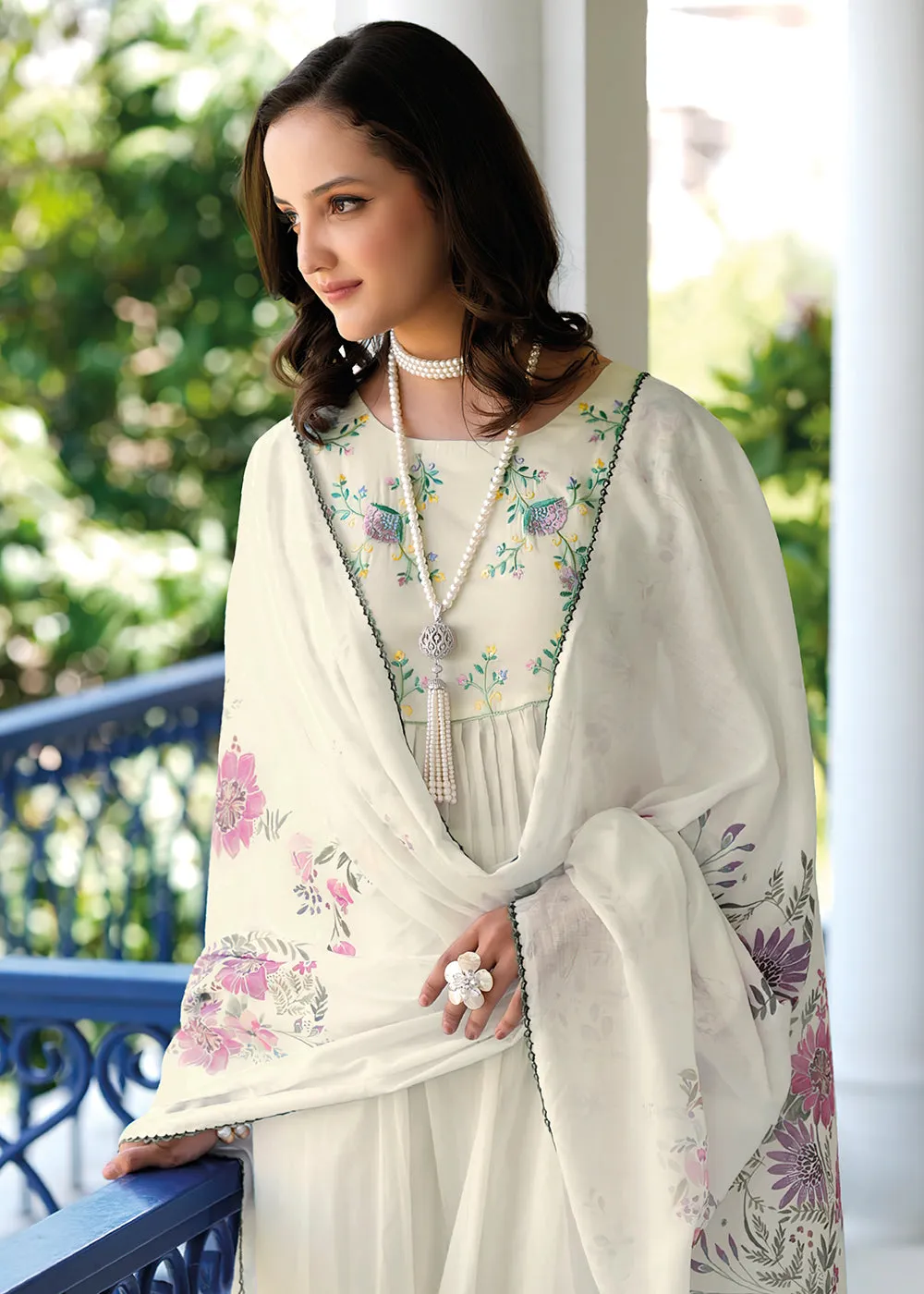 Graceful Off White Mal Mal Cotton Casual Look Salwar Suit