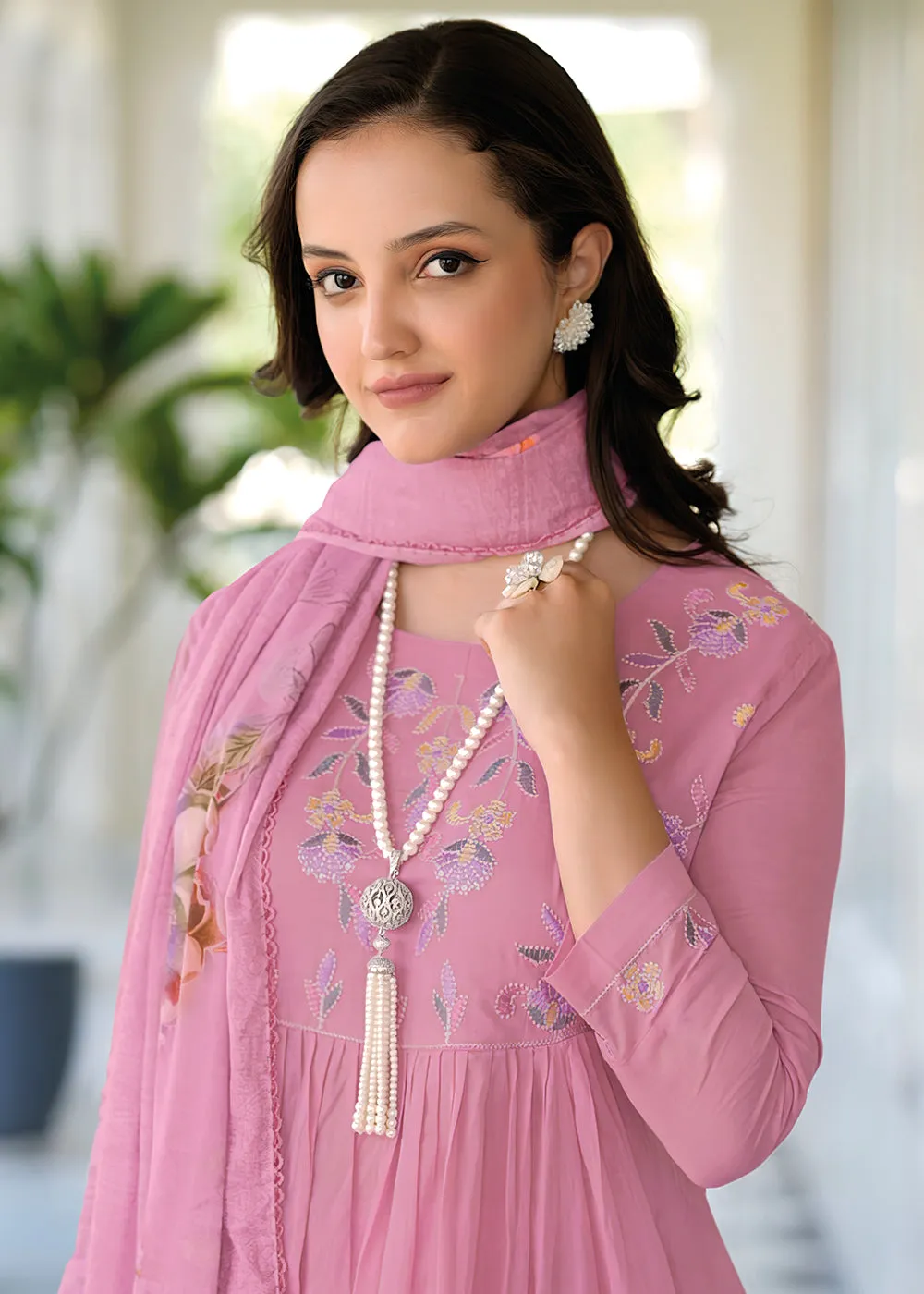 Graceful Pink Mal Mal Cotton Casual Look Salwar Suit