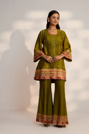 Green Embellished Premium Silk  Palazzo Set